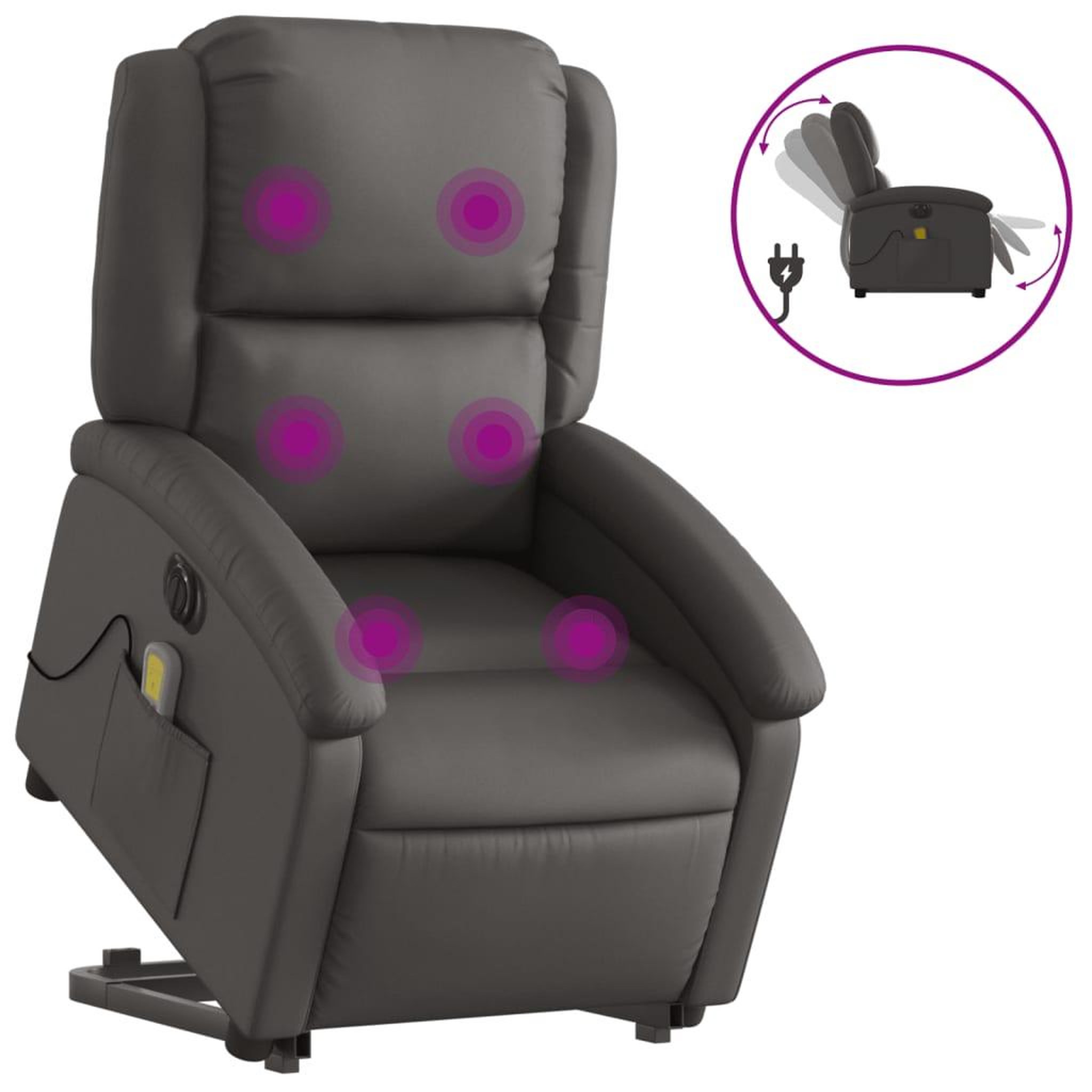 Voir la diapositive 2 : VIDAXL Fauteuil inclinable de massage electrique gris cuir veritable