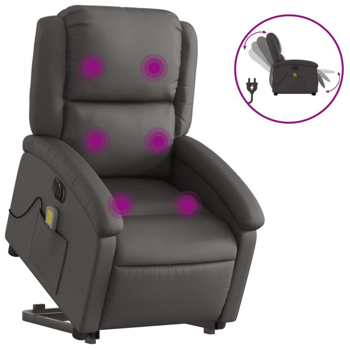 VIDAXL Fauteuil inclinable de massage electrique gris cuir veritable