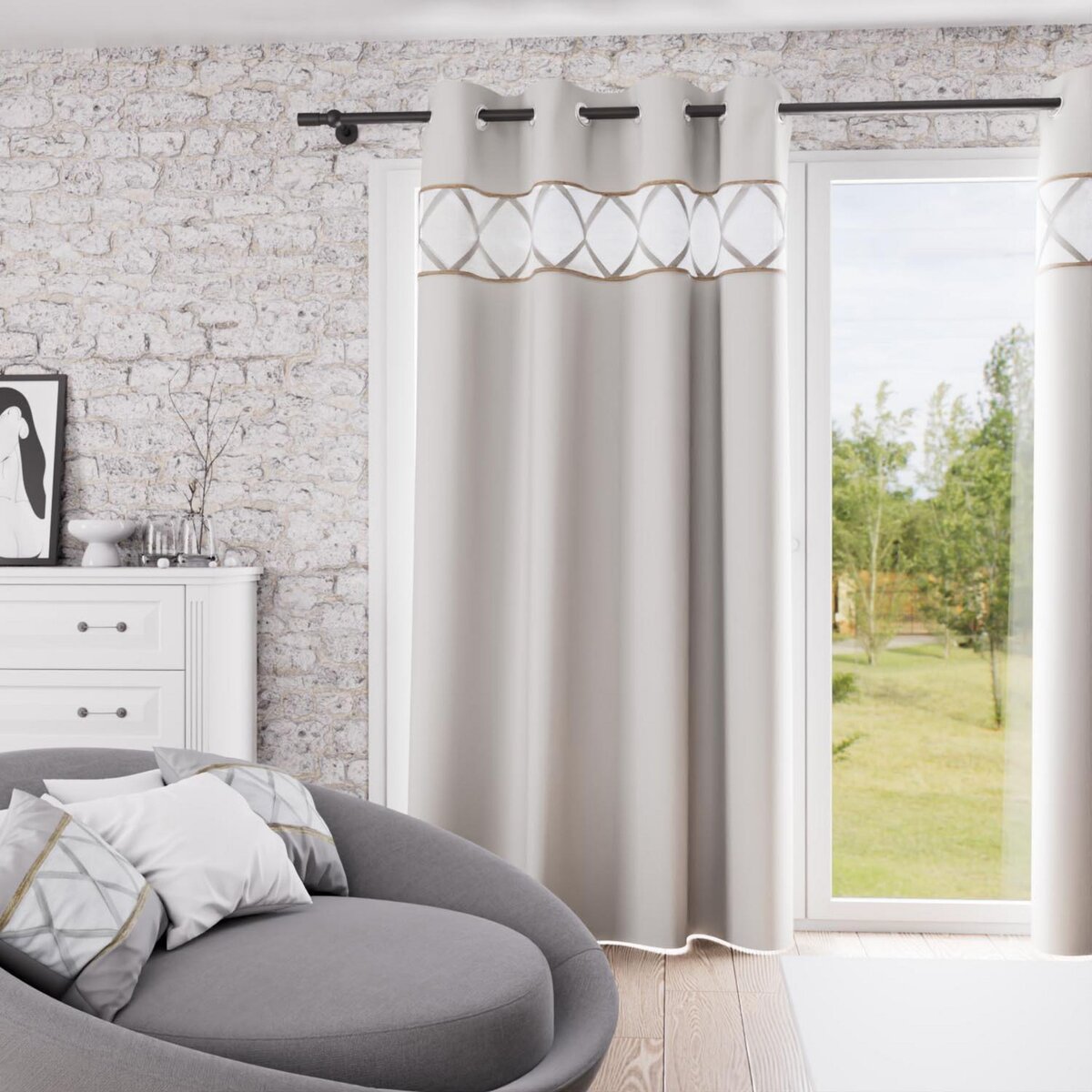 SOLEIL D'OCRE Rideau à oeillets pur coton 135x250 cm AUDE, par Soleil d'Ocre