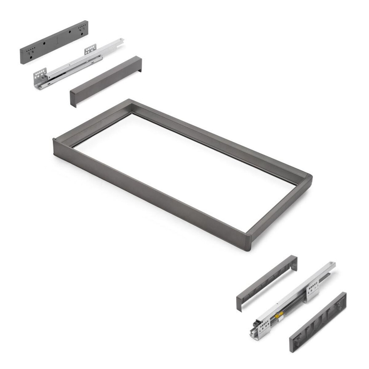 EMUCA SRL Rack avec glissières à extension totale et à fermeture douce pour accessoires d'armoire Quartz -  812-838mm -  Aluminium et plastique -  Titane