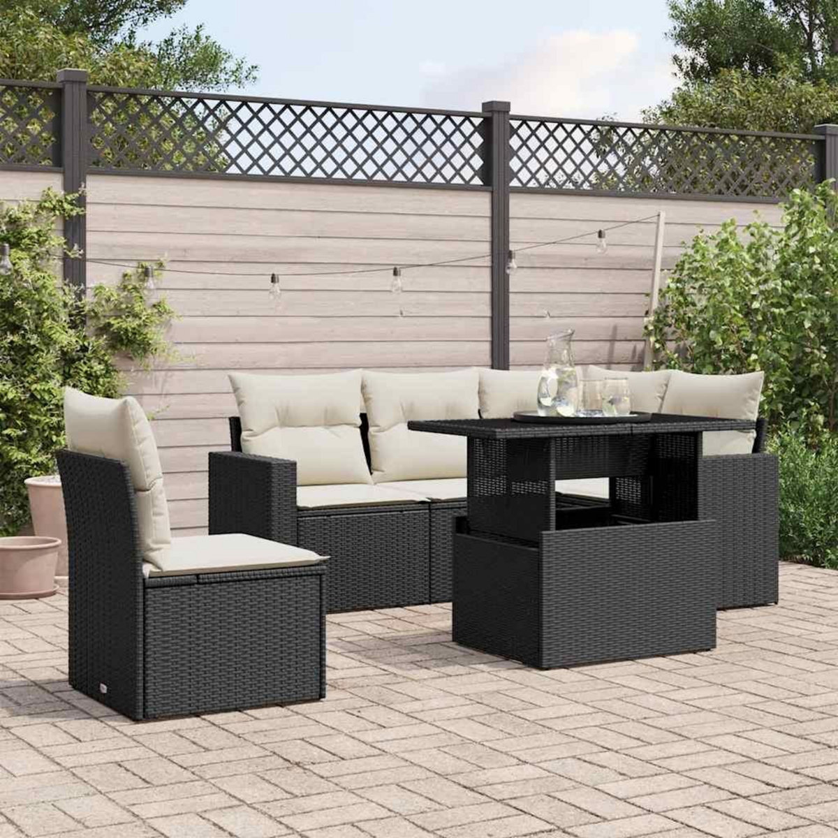 VIDAXL Salon de jardin 6 pcs avec coussins noir resine tressee