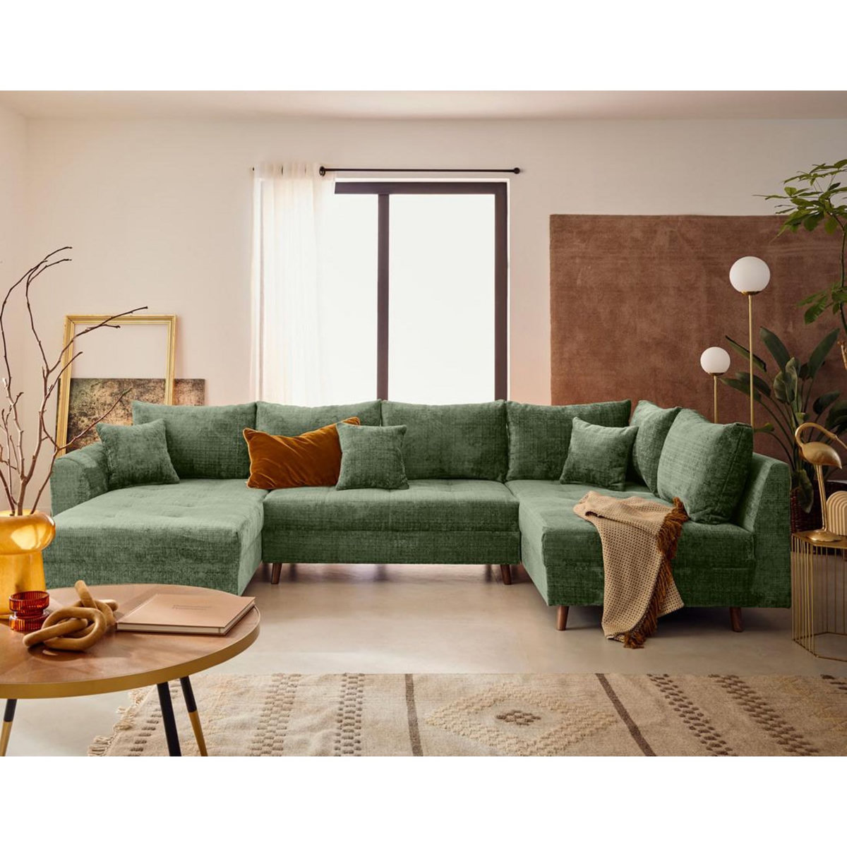 LISA DESIGN Rune - canapé panoramique d'angle droit 7 places en velours texturé