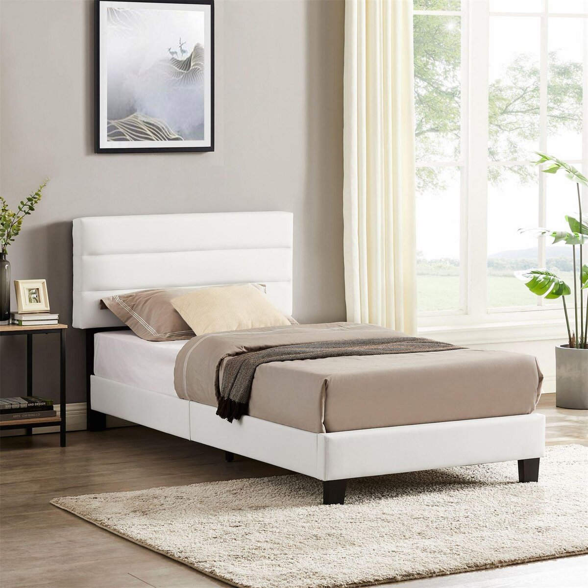 IDIMEX Lit 1 place HUDSON, 90 x 190 cm, capitonné avec sommier, revêtement synthétique