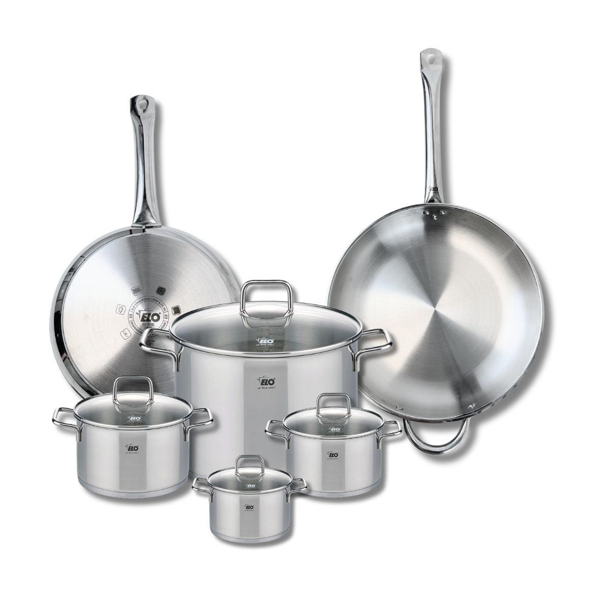 ELO Ensemble de 2 poêles de cuisson 28 et 32 cm et 4 faitouts 12, 14, 16 et 26 cm elo profi citrin