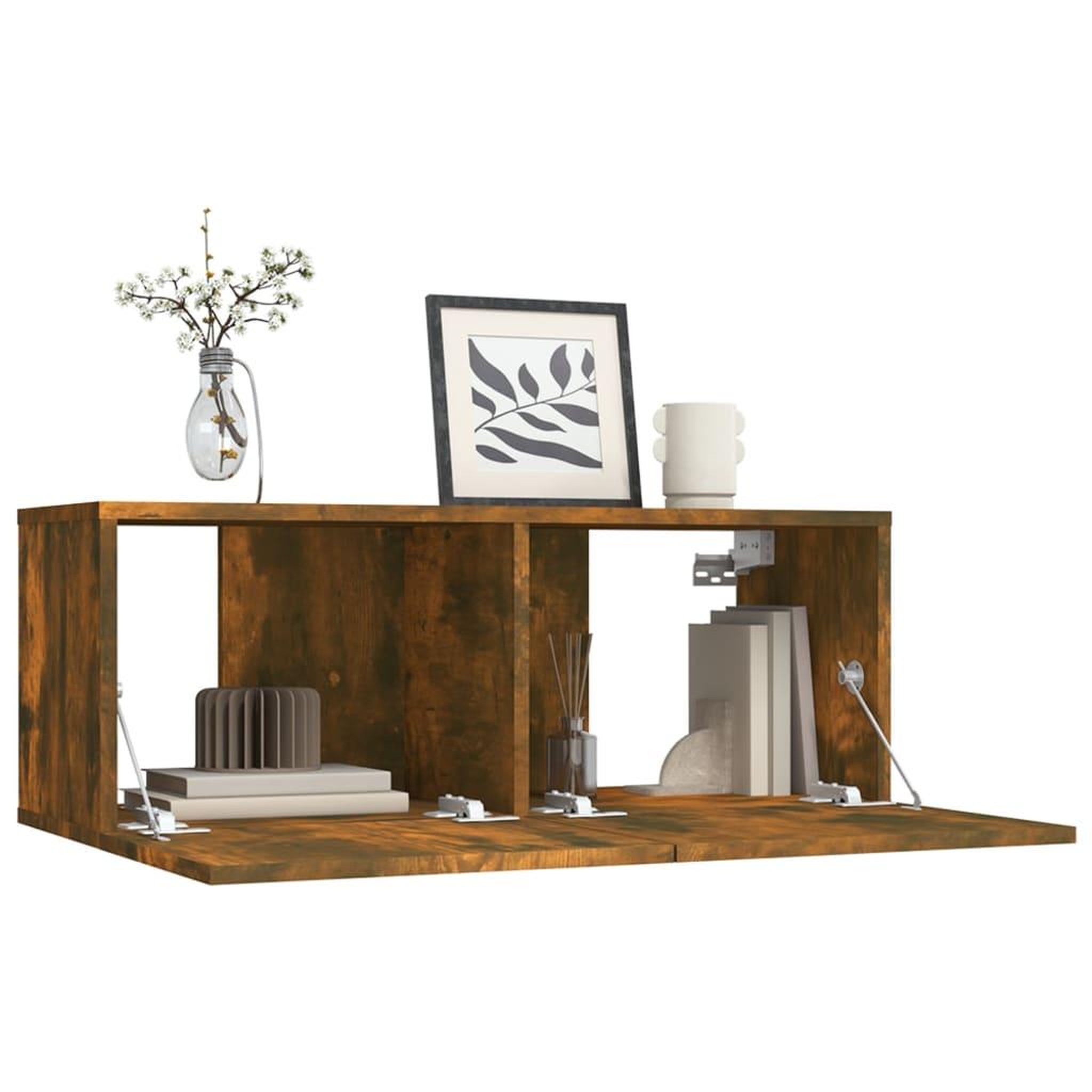 Voir la diapositive 4 : VIDAXL Meuble TV chene fume 80x30x30 cm bois d'ingenierie