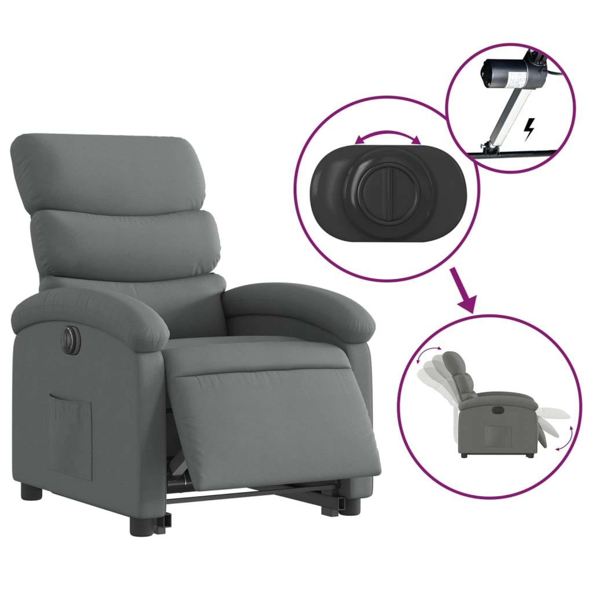 Voir la diapositive 5 : VIDAXL Fauteuil inclinable electrique gris fonce tissu