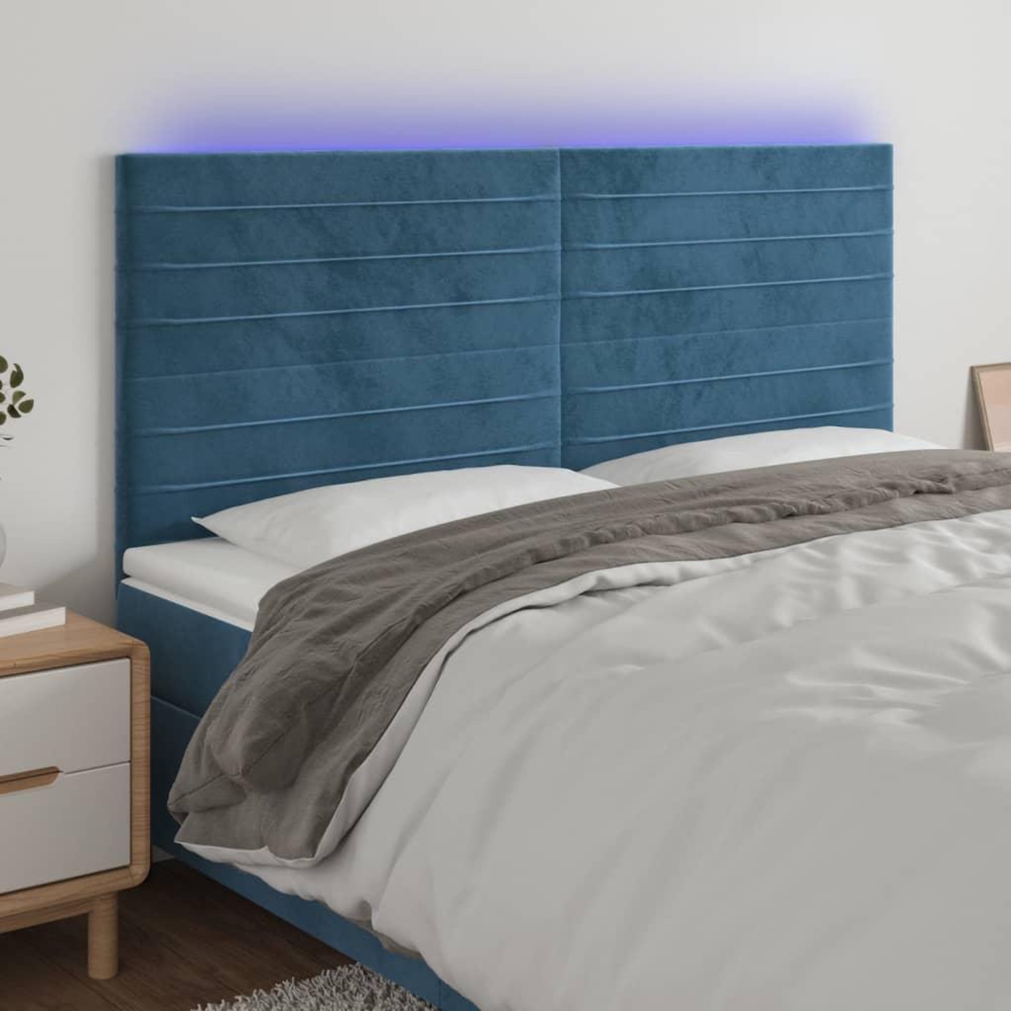 Voir la diapositive 1 : VIDAXL Tete de lit a LED Bleu fonce 200x5x118/128 cm Velours