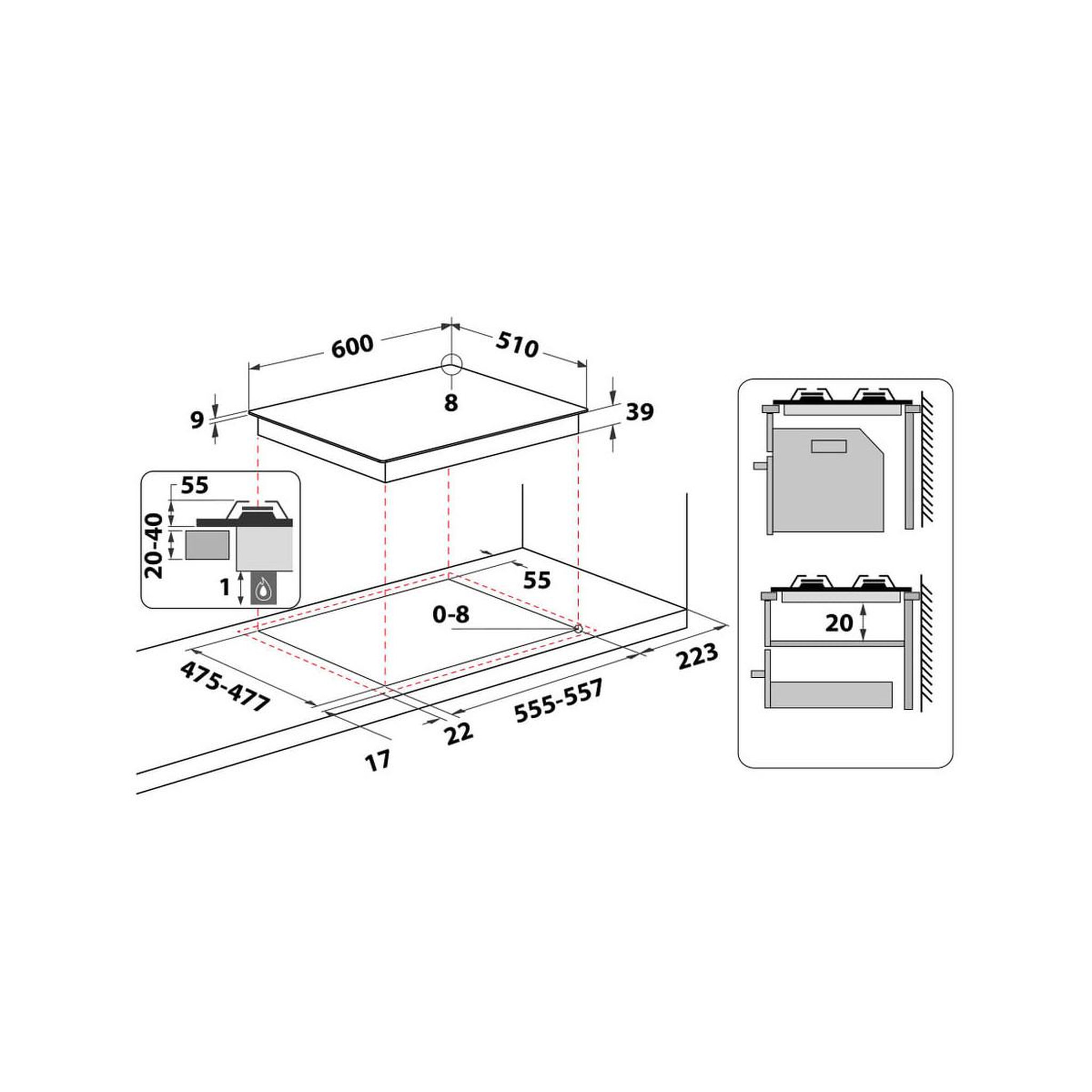 Voir la diapositive 3 : HOTPOINT Plaque gaz 4 foyers 3600W 60x51 cm inox – Hotpoint PNN641IX