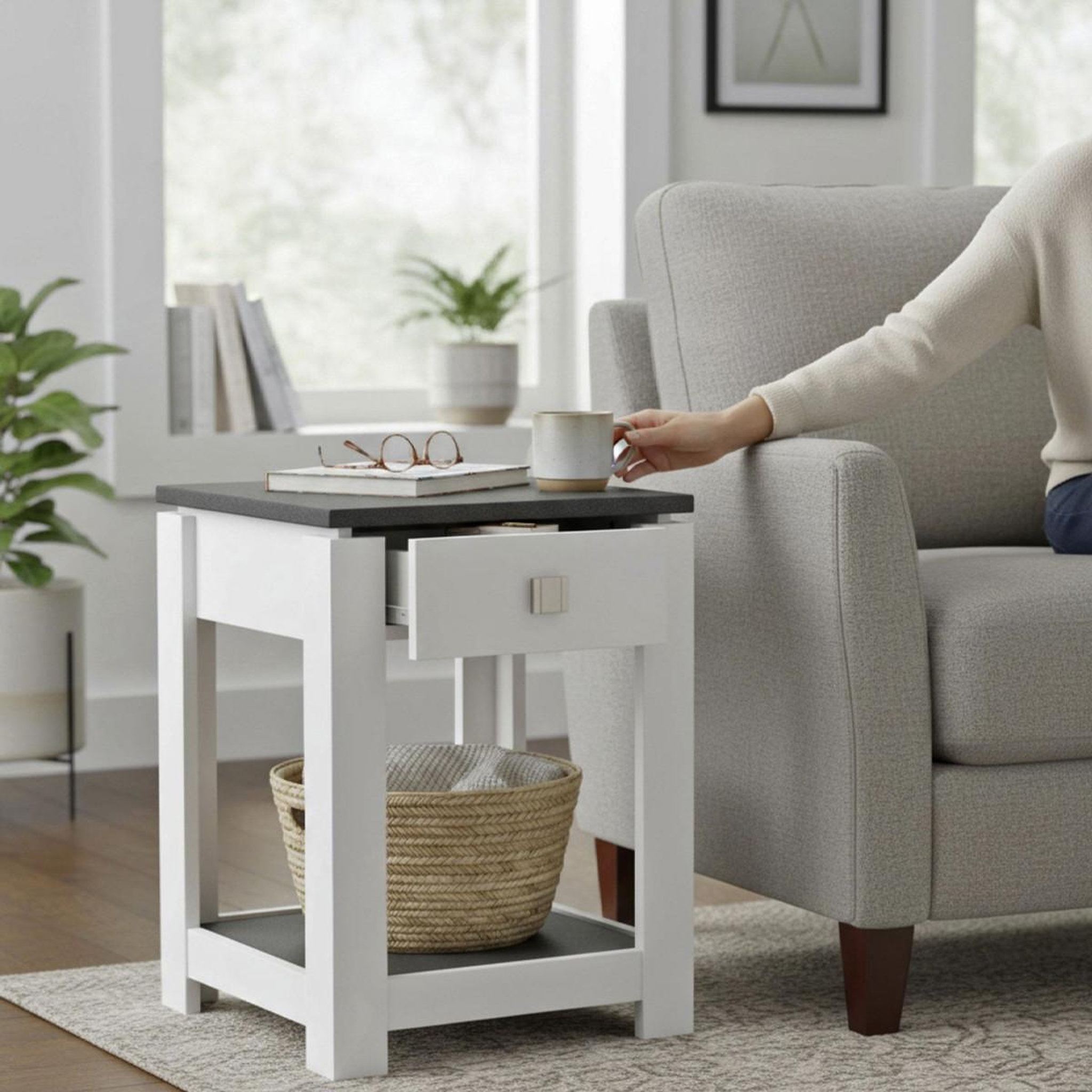 Voir la diapositive 2 : Paris Prix Console design 1 tiroir  granit  55cm blanc