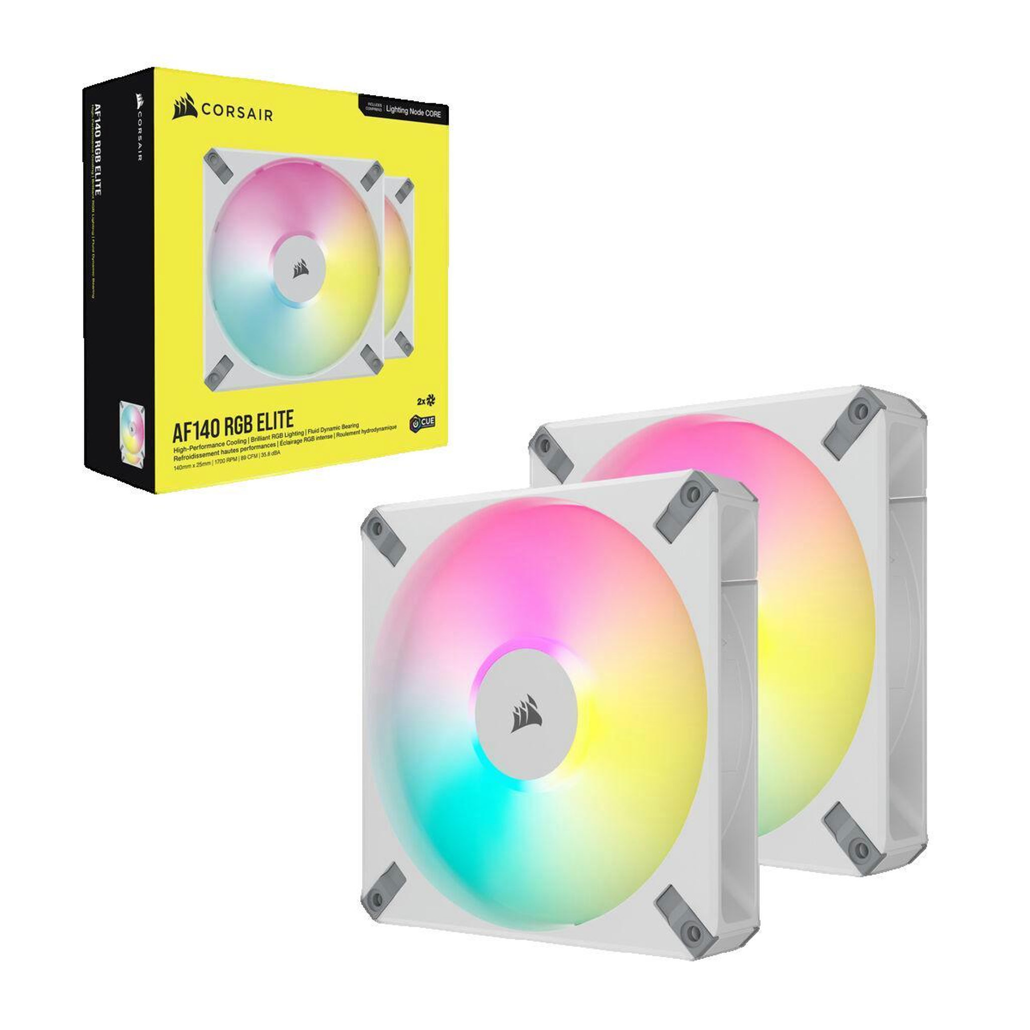 Voir la diapositive 2 : Corsair Ventilateur Corsair AF140 RGB ELITE Blanc