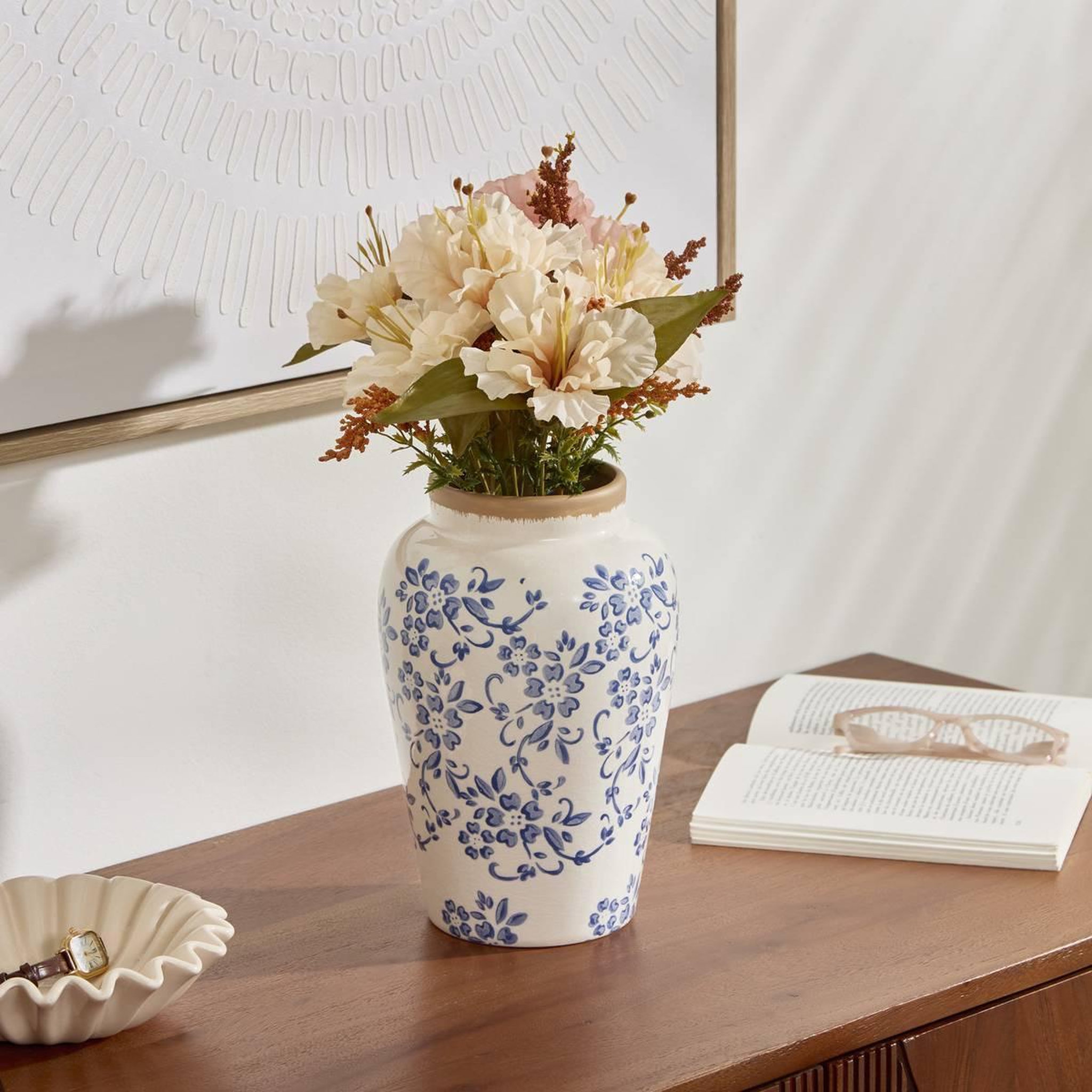 Voir la diapositive 4 : ATMOSPHERA Vase lisière en dolomite  japo  23cm bleu clair