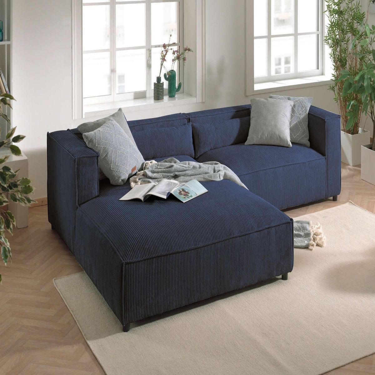 LISA DESIGN Ela - canapé d'angle gauche 4 places - en velours côtelé - style contemporain