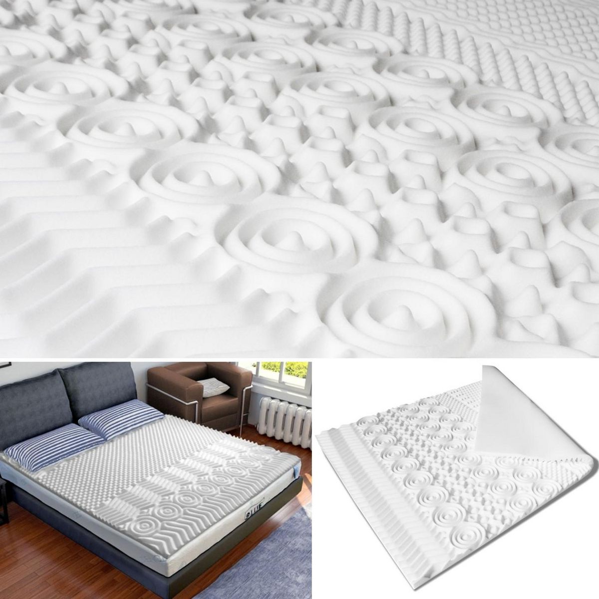ID MARKET Surmatelas 140x190 CM ELIAS mousse mémoire de forme 10 zones