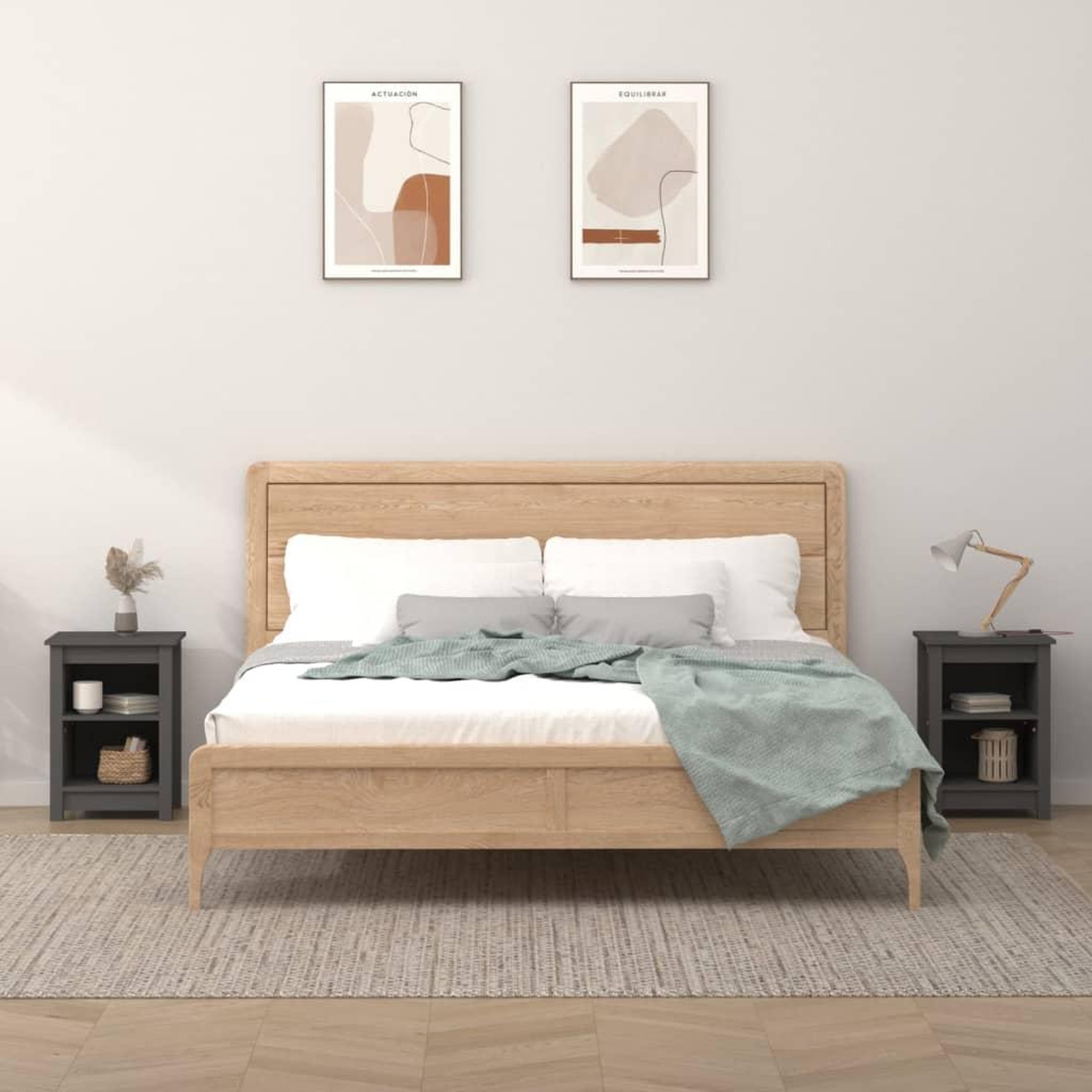Voir la diapositive 1 : VIDAXL Tables de chevet 2 pcs Gris 40x35x55 cm Bois de pin solide
