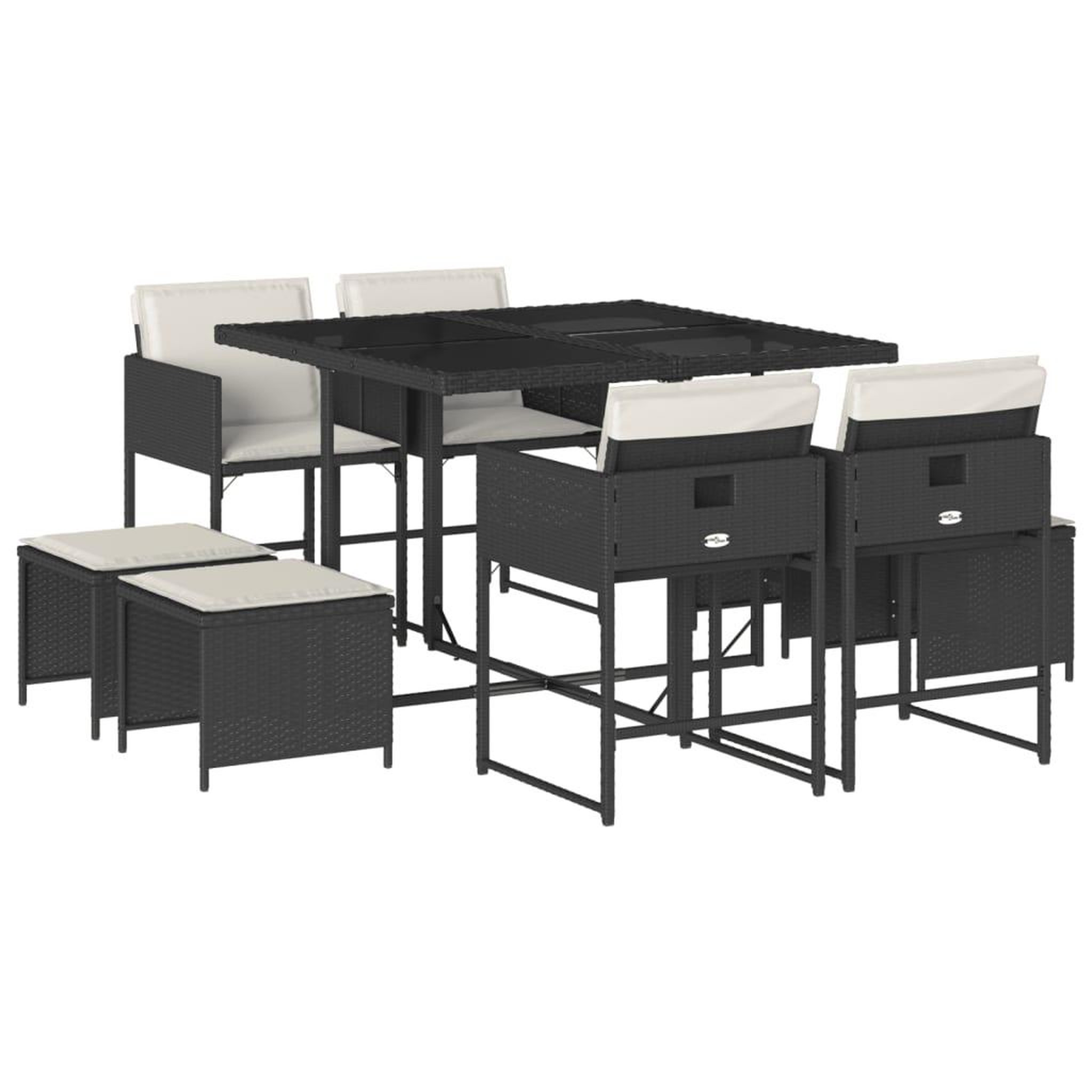 Voir la diapositive 2 : VIDAXL Ensemble a manger de jardin 9pcs coussins noir resine tressee