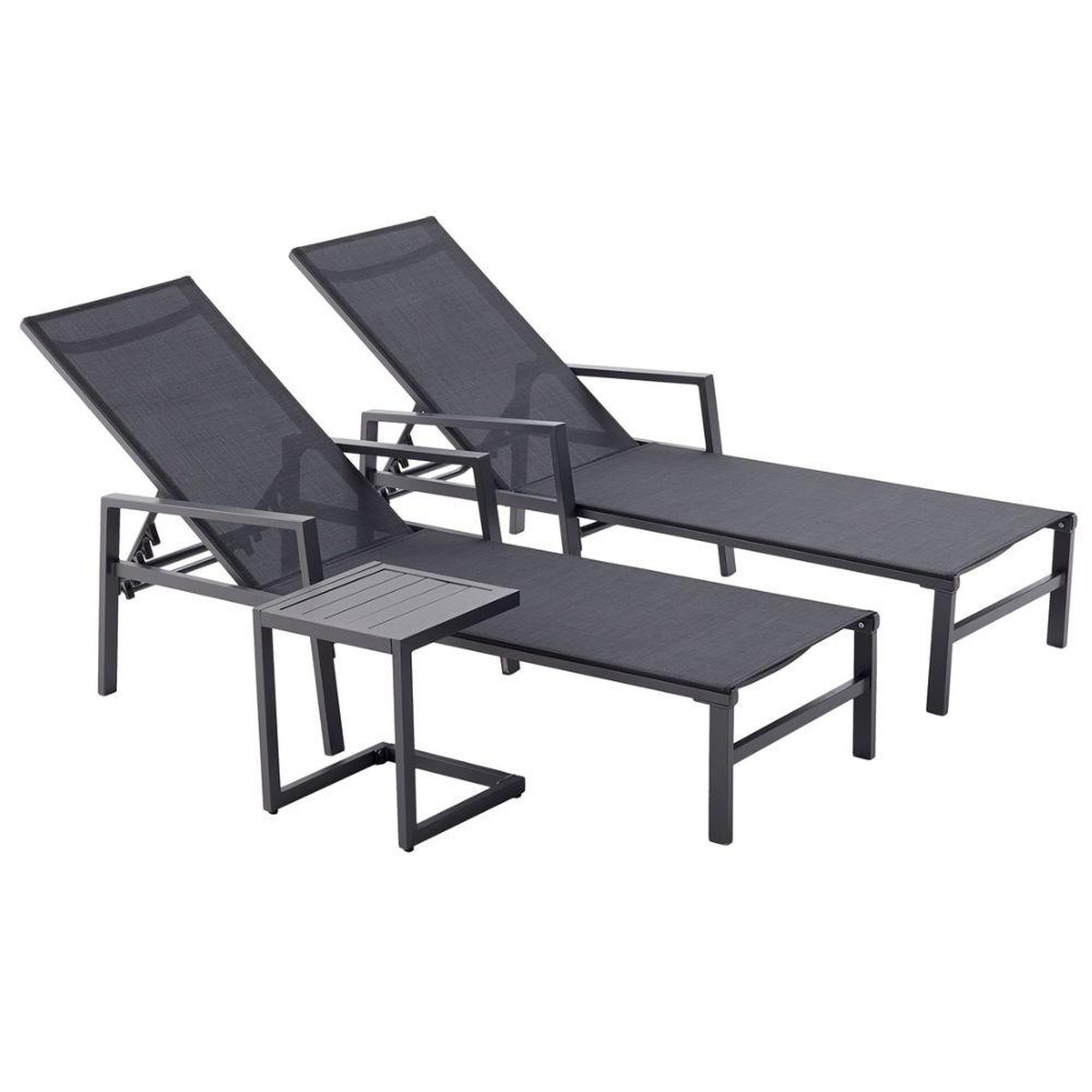 CONCEPT USINE Lot de 2 transats et une table d'appoint noir bari