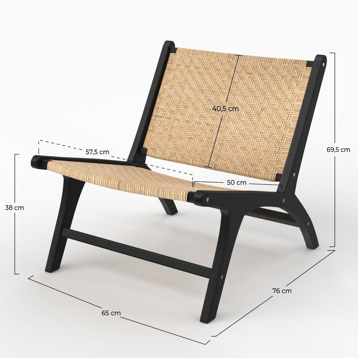 Rendez vous déco Fauteuil en bois de teck noir et tressage chevron en rotin-Kilka