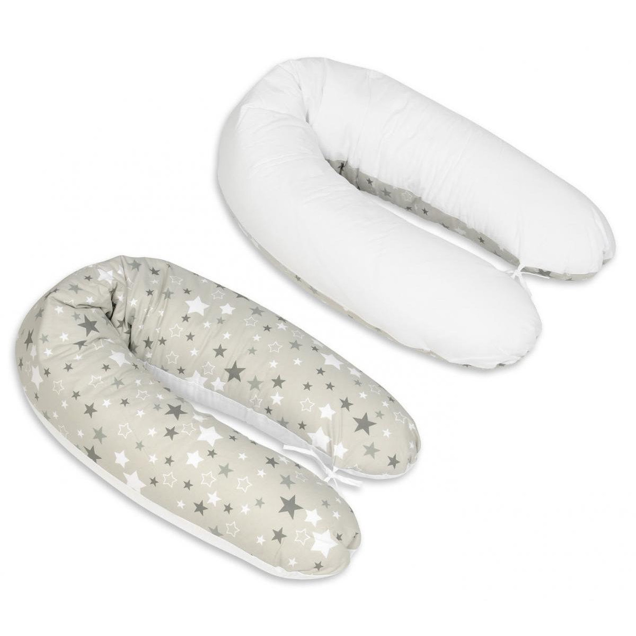 VELINDA Coussin maternité pre/post natal usages multiples Etoiles girses et blanches sur fond gris – blanc