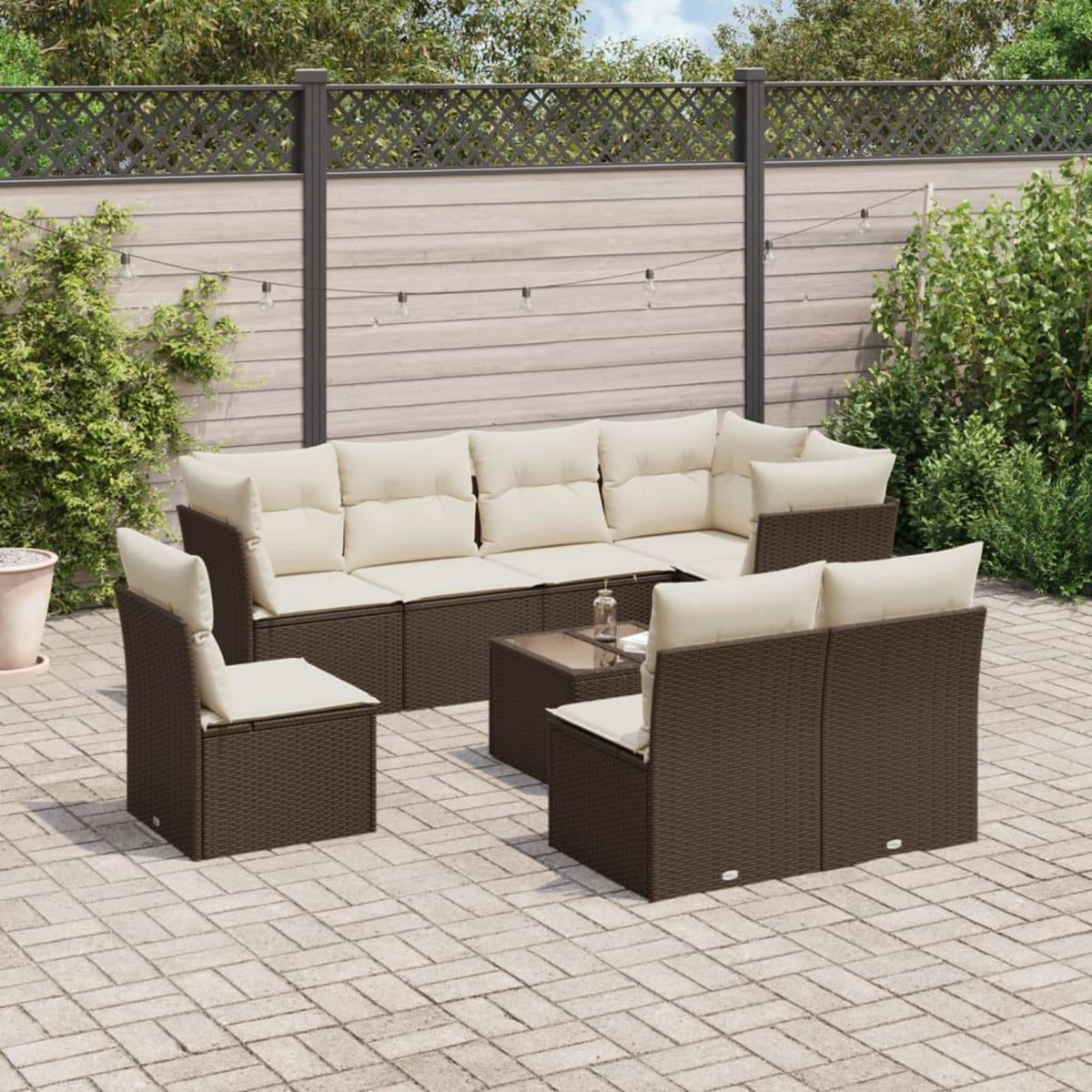 VIDAXL Salon de jardin avec coussins 9 pcs marron resine tressee