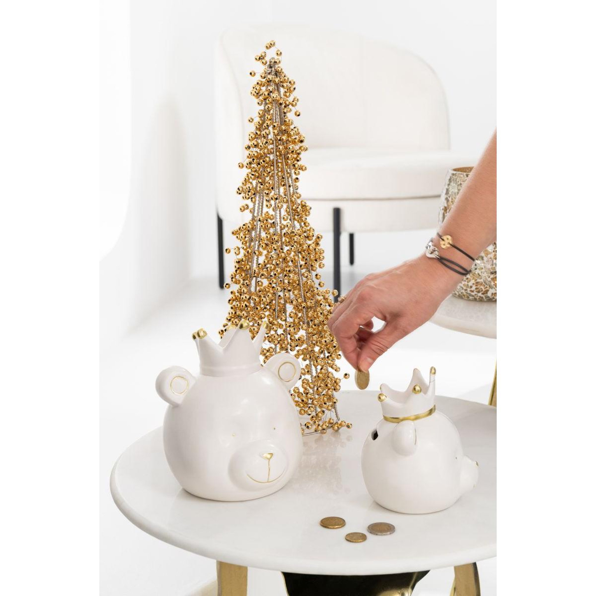 Voir la diapositive 3 : J-LINE Cône déco design  perles  40cm doré