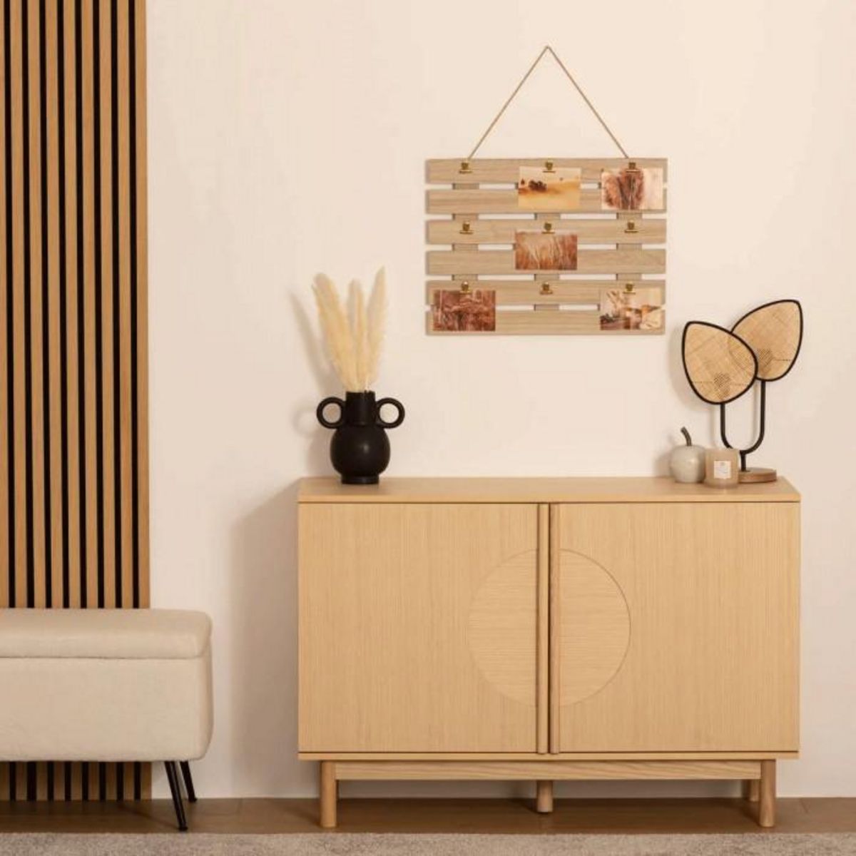 ATMOSPHERA Porte photo Cagette 9 pinces photos - Longueur 58 cm x largeur 43 cm - Beige