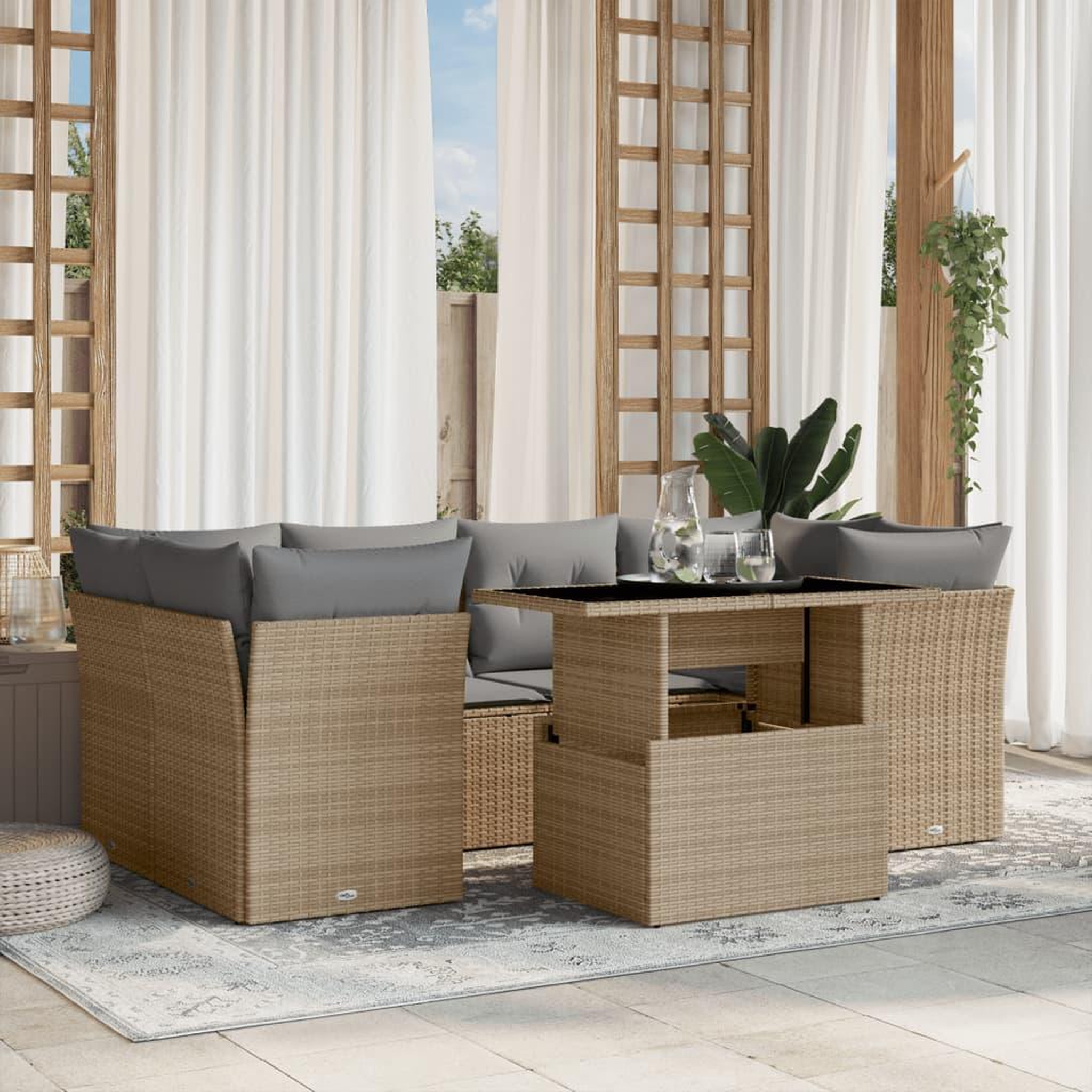 VIDAXL Salon de jardin avec coussins 7 pcs beige resine tressee