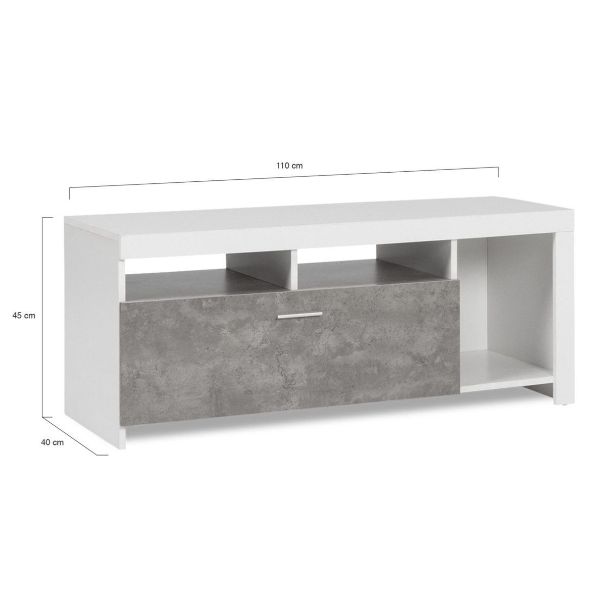ID MARKET Meuble TV 110 cm MALO blanc et placard effet béton