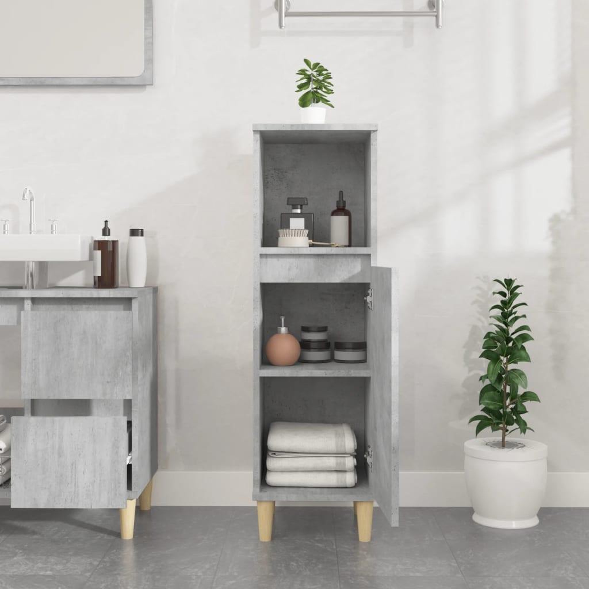 Voir la diapositive 3 : VIDAXL Armoire de salle de bain gris beton 30x30x100 cm