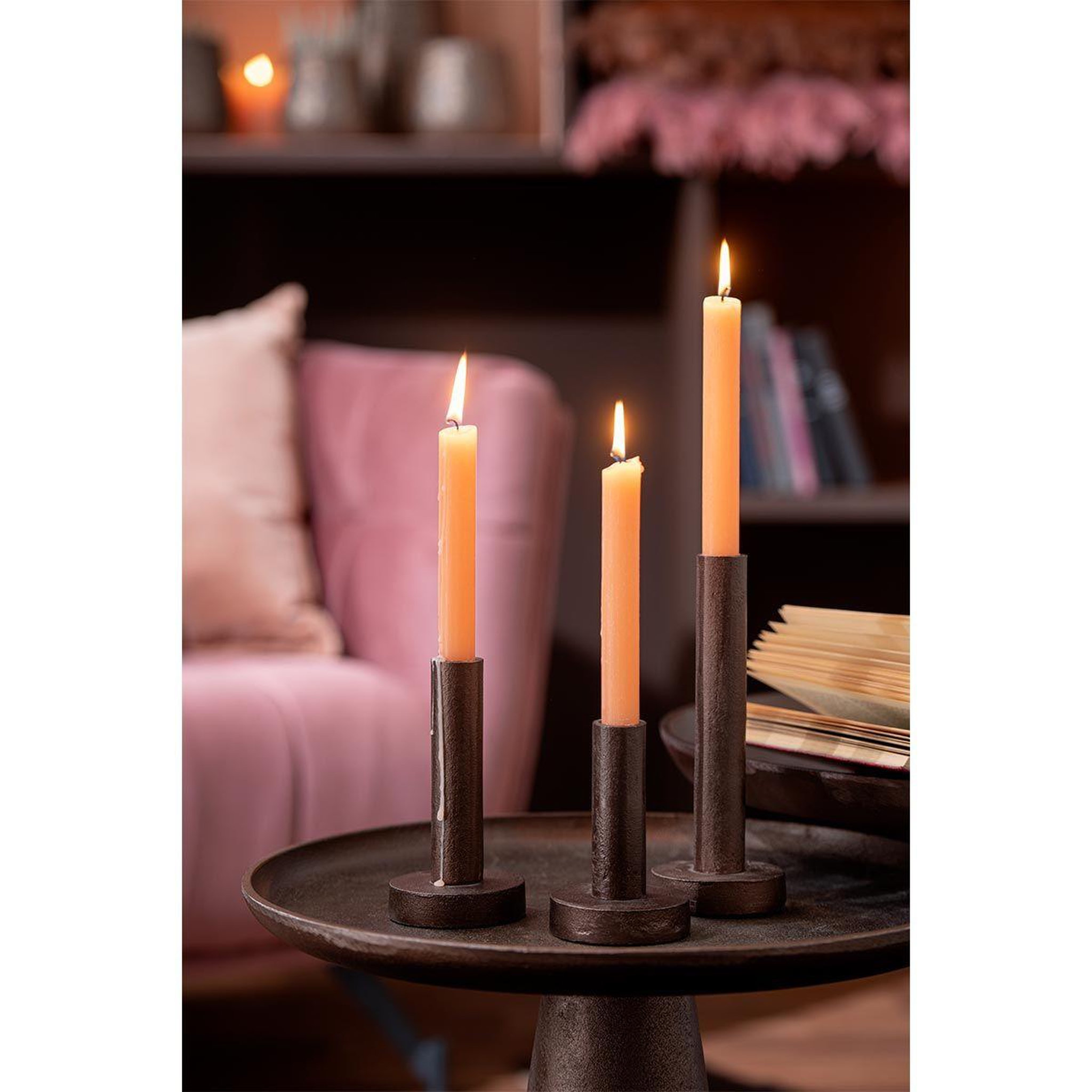 Voir la diapositive 5 : J-LINE Lot de 3 chandeliers déco  mat  21cm marron foncé