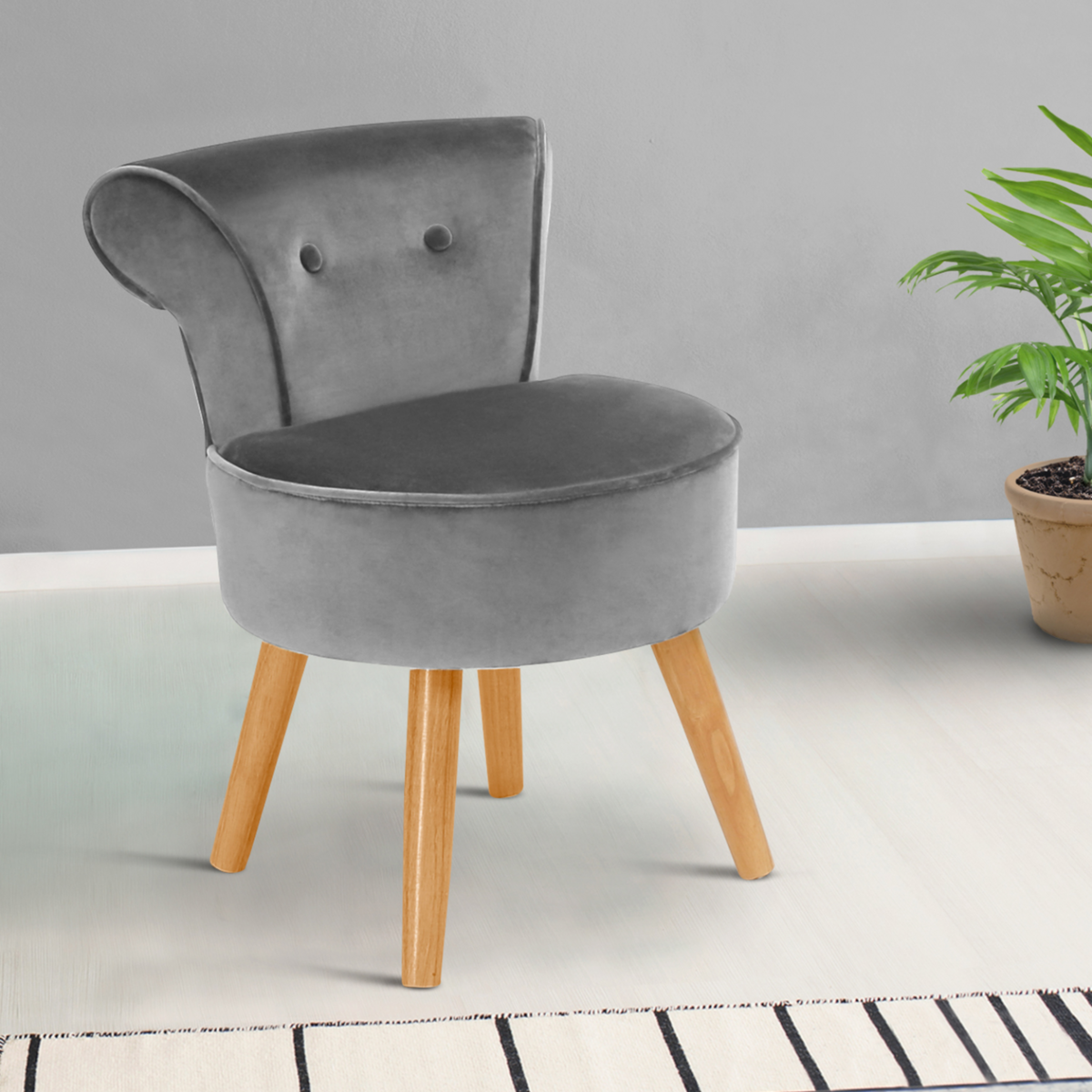 ID MARKET Fauteuil crapaud en velours gris