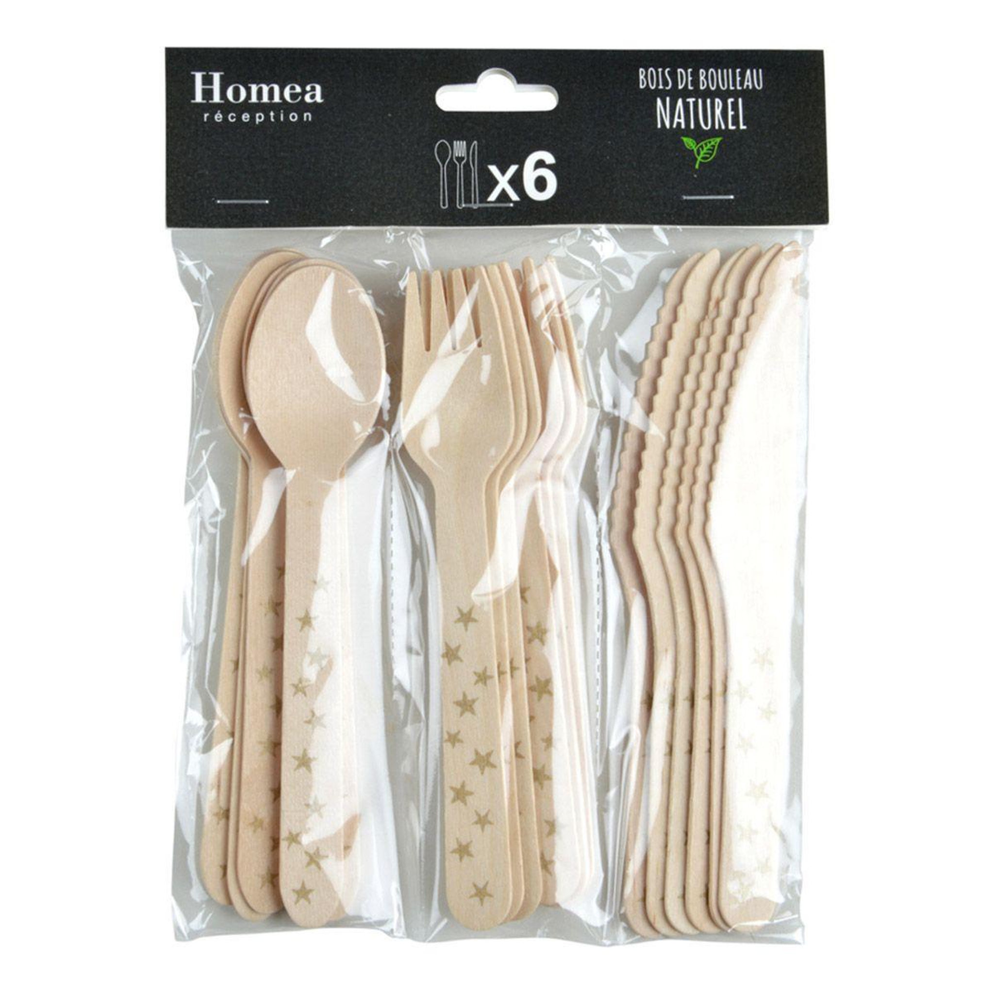 Voir la diapositive 2 : HOMEA Lot de 18 Couverts Jetables  Étoiles  Naturel & Or