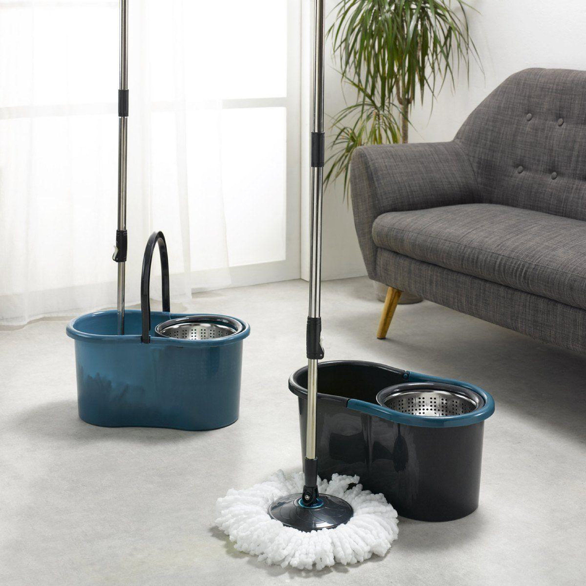 Voir la diapositive 6 : HOMEA Balai Essorage & Seau  Auto  12,5L Anthracite