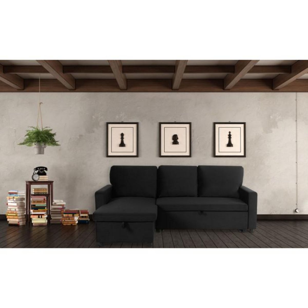 Paris Prix Canapé d'Angle Gauche Convertible  Minera  215cm Noir