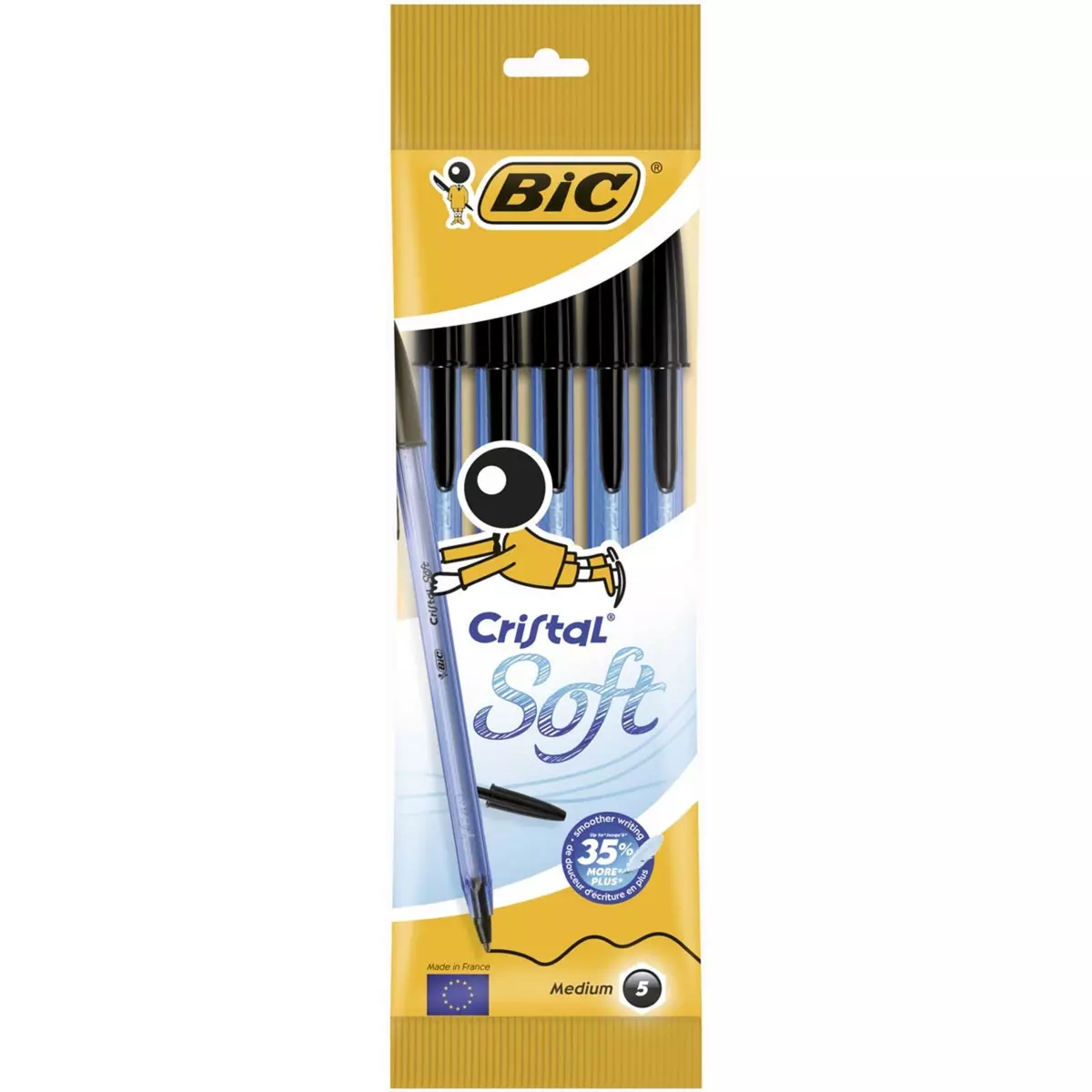 BIC 5 stylos billes noirs Cristal Soft