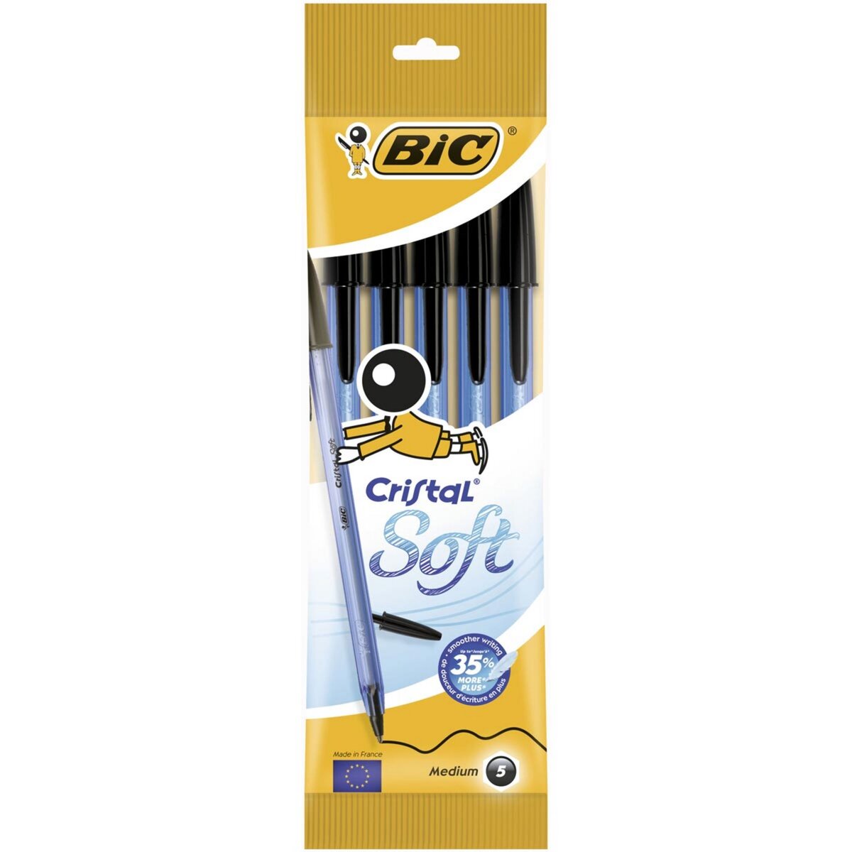 BIC 5 stylos billes noirs Cristal Soft