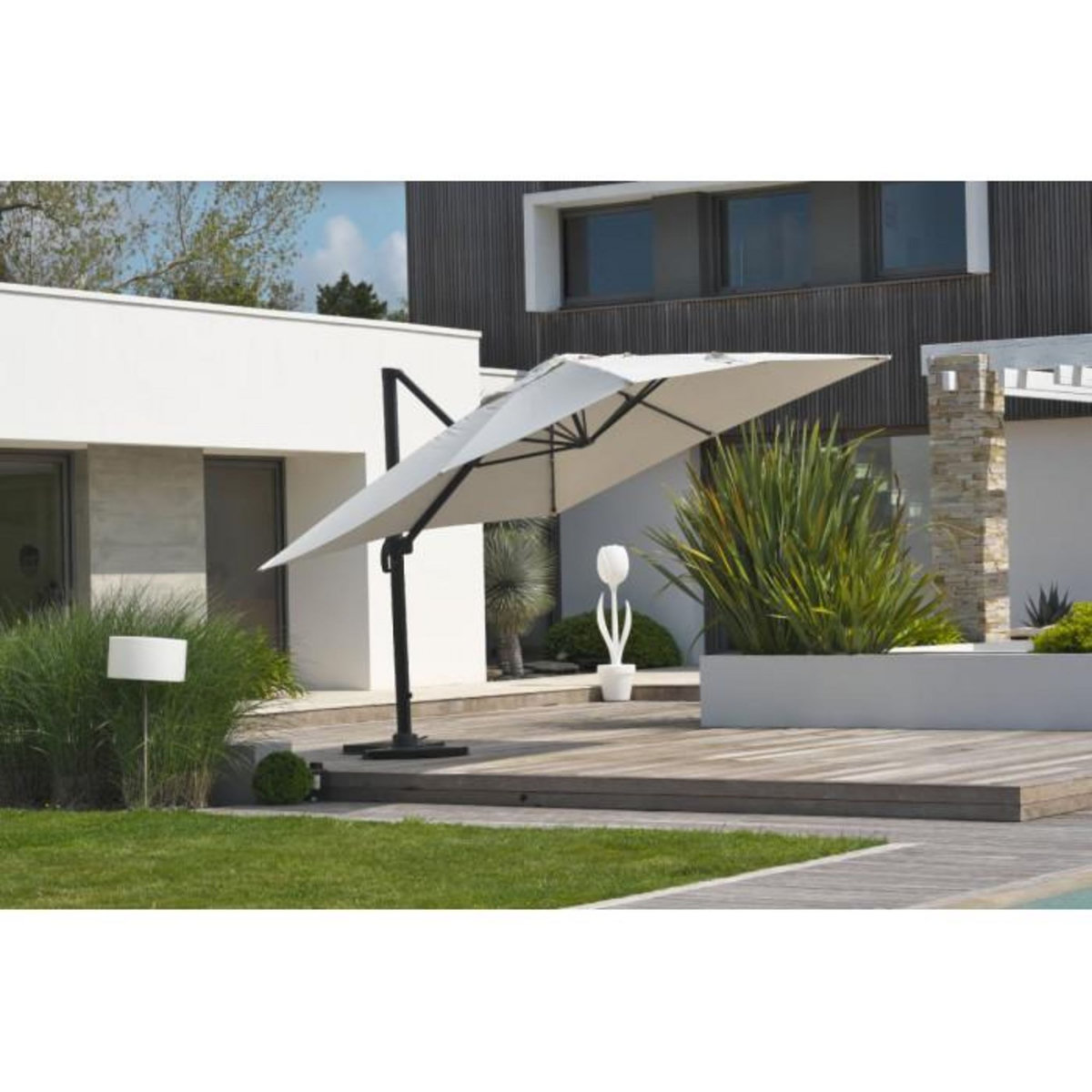 Paris Prix Parasol Déporté à Manivelle  Sevilla  400cm Gris