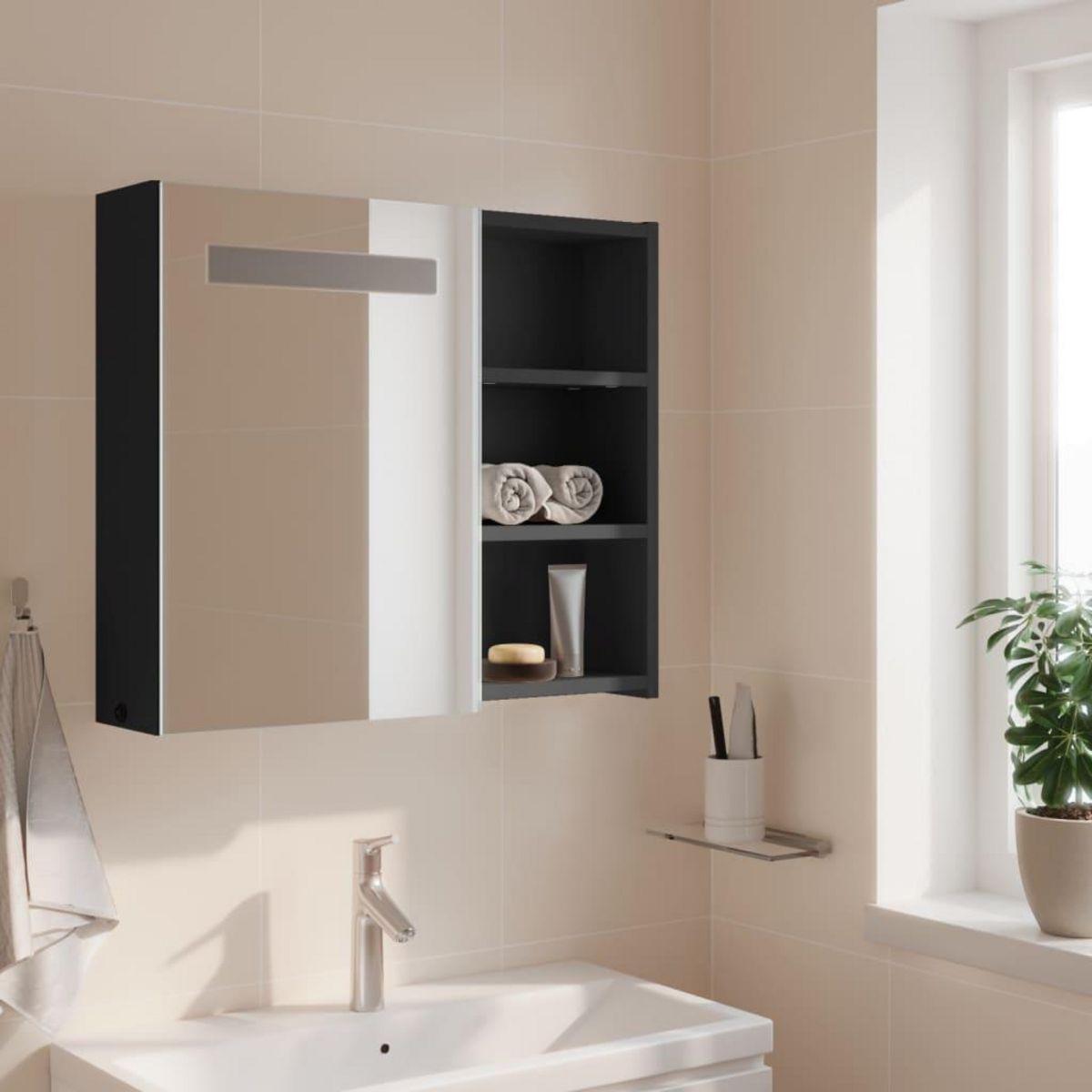VIDAXL Armoire de salle de bain a miroir avec LED gris 60x13x52 cm
