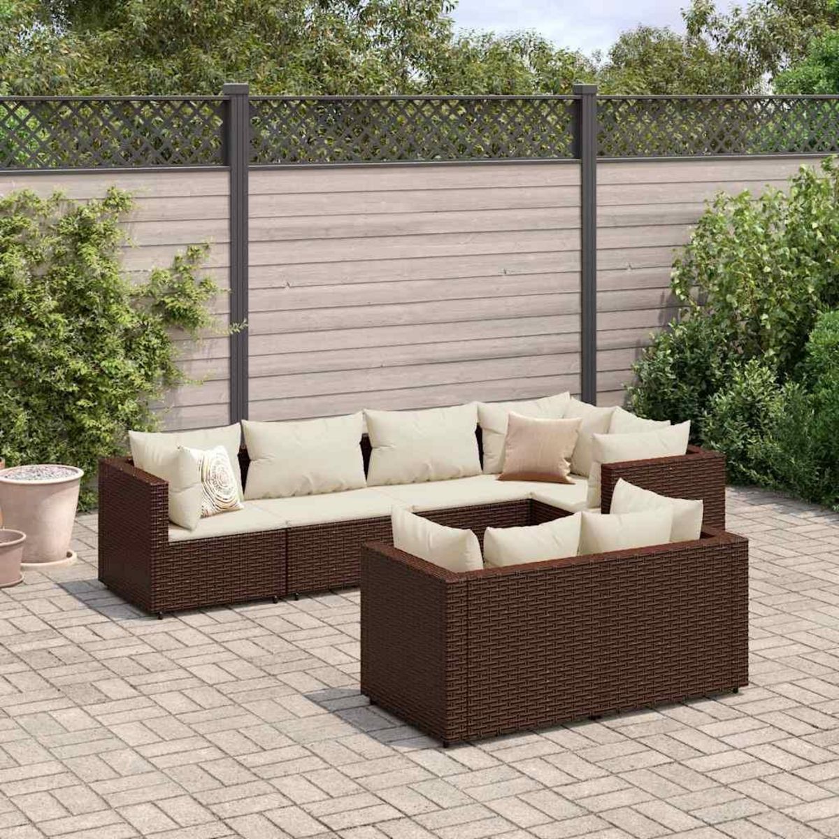 VIDAXL Salon de jardin avec coussins 7 pcs marron resine tressee