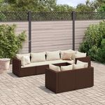 VIDAXL Salon de jardin avec coussins 7 pcs marron resine tressee