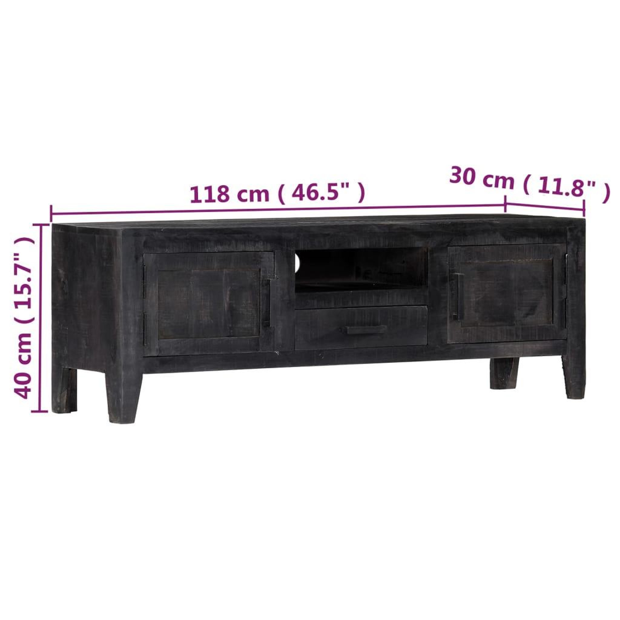 Voir la diapositive 6 : VIDAXL Meuble TV Noir 118x30x40 cm Bois de manguier massif