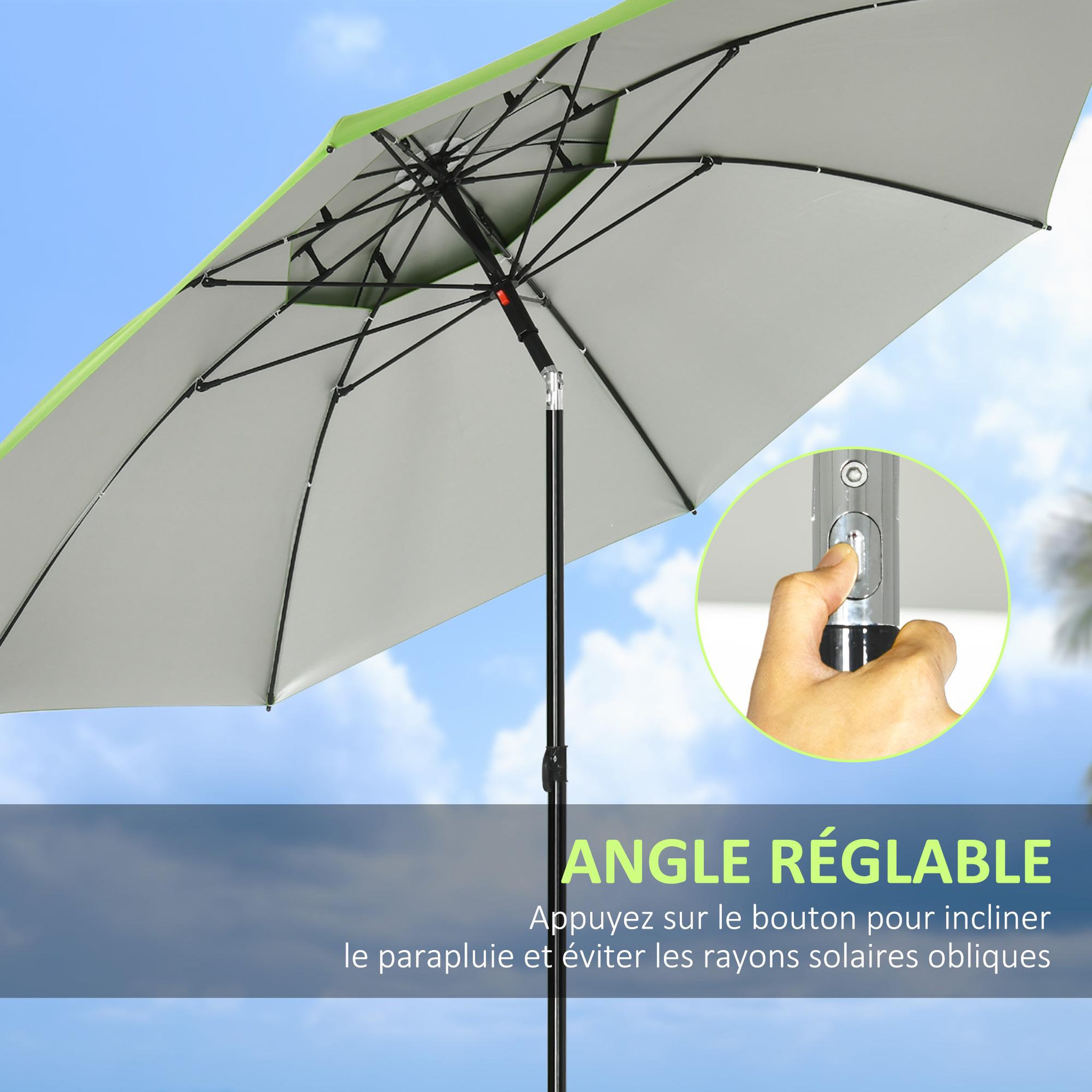Voir la diapositive 5 : OUTSUNNY Parasol inclinable de jardin parasol de plage rond Ø 185 cm vert