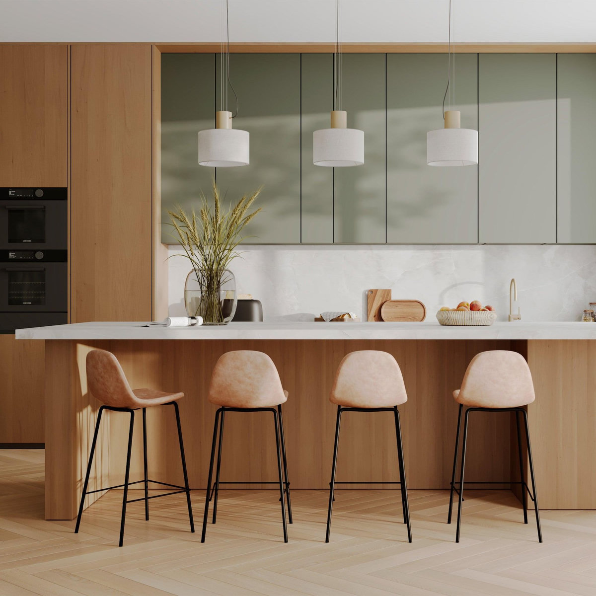 Rendez vous déco Lot de 2 chaises pour îlot central 65 cm en cuir synthétique marron - Henrik