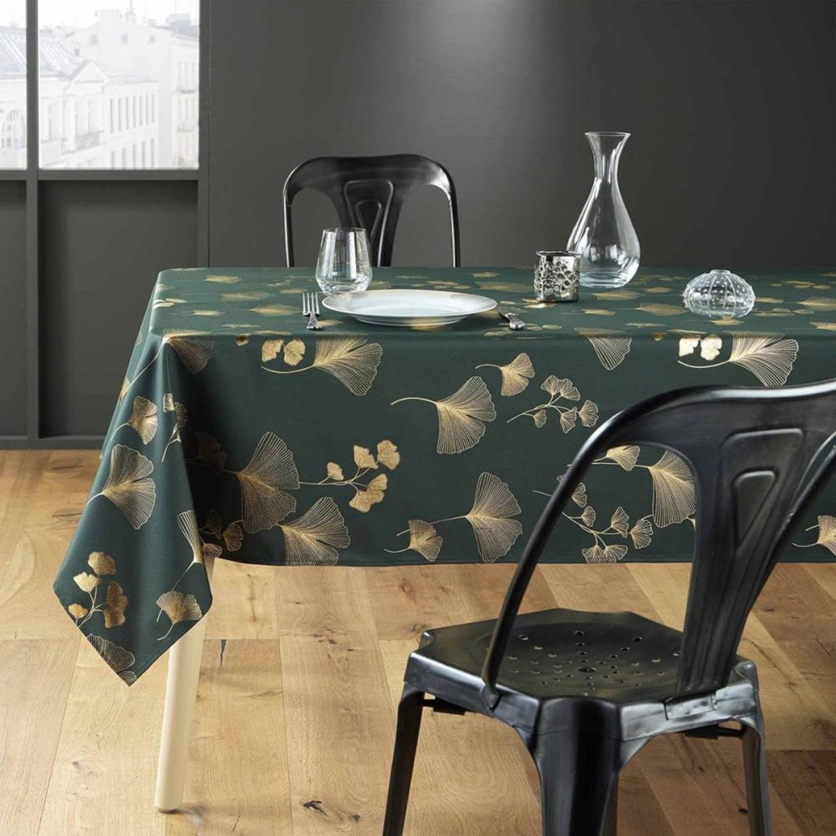 Douceur d'Intérieur Nappe rectangulaire 150x240 cm métallisé Bloomy vert or