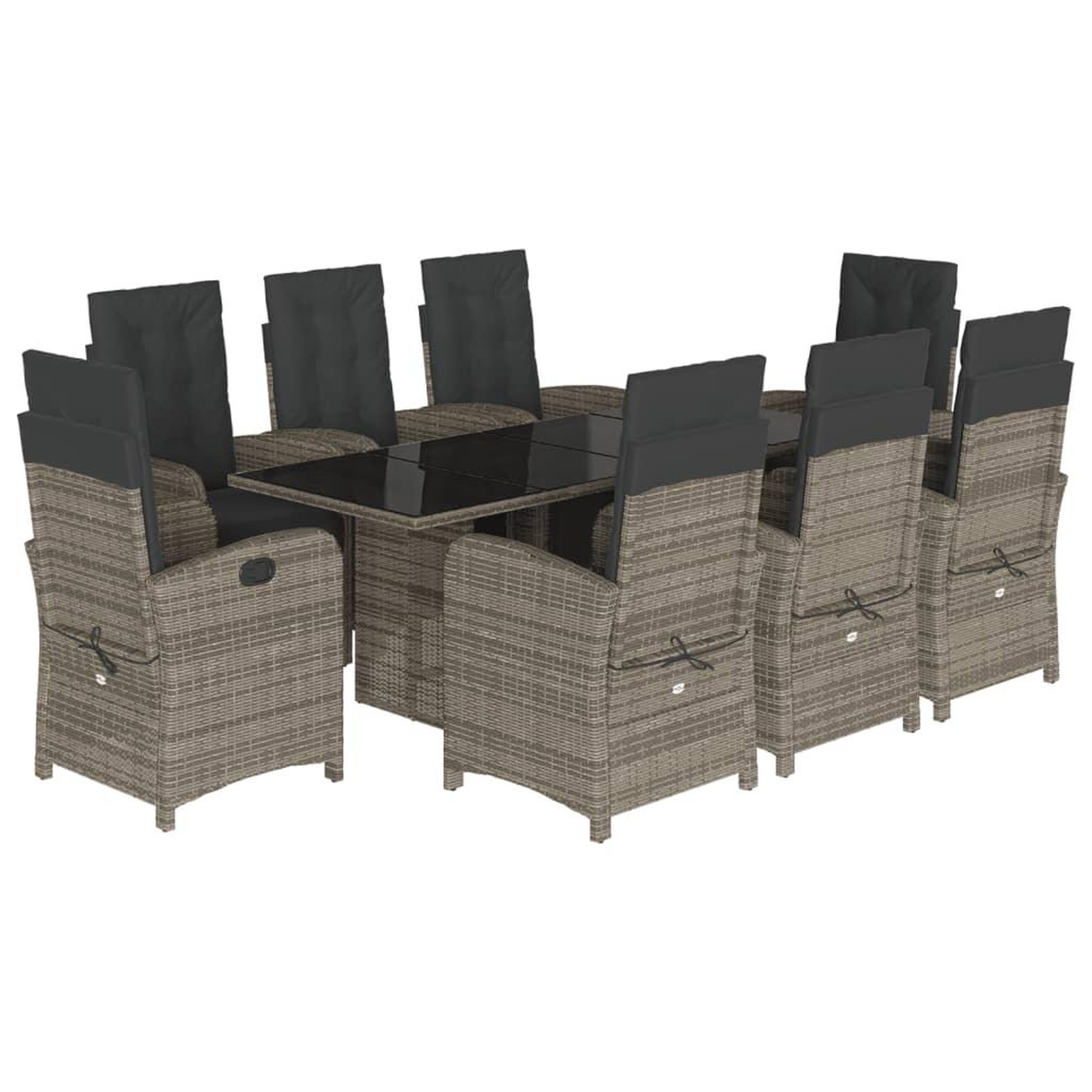 Voir la diapositive 2 : VIDAXL Ensemble a manger de jardin 9 pcs coussins gris resine tressee