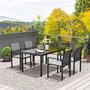 Voir la diapositive 2 : OUTSUNNY Ensemble table de jardin rectangulaire et 4 chaises empilables métal textliène verre trempé noir
