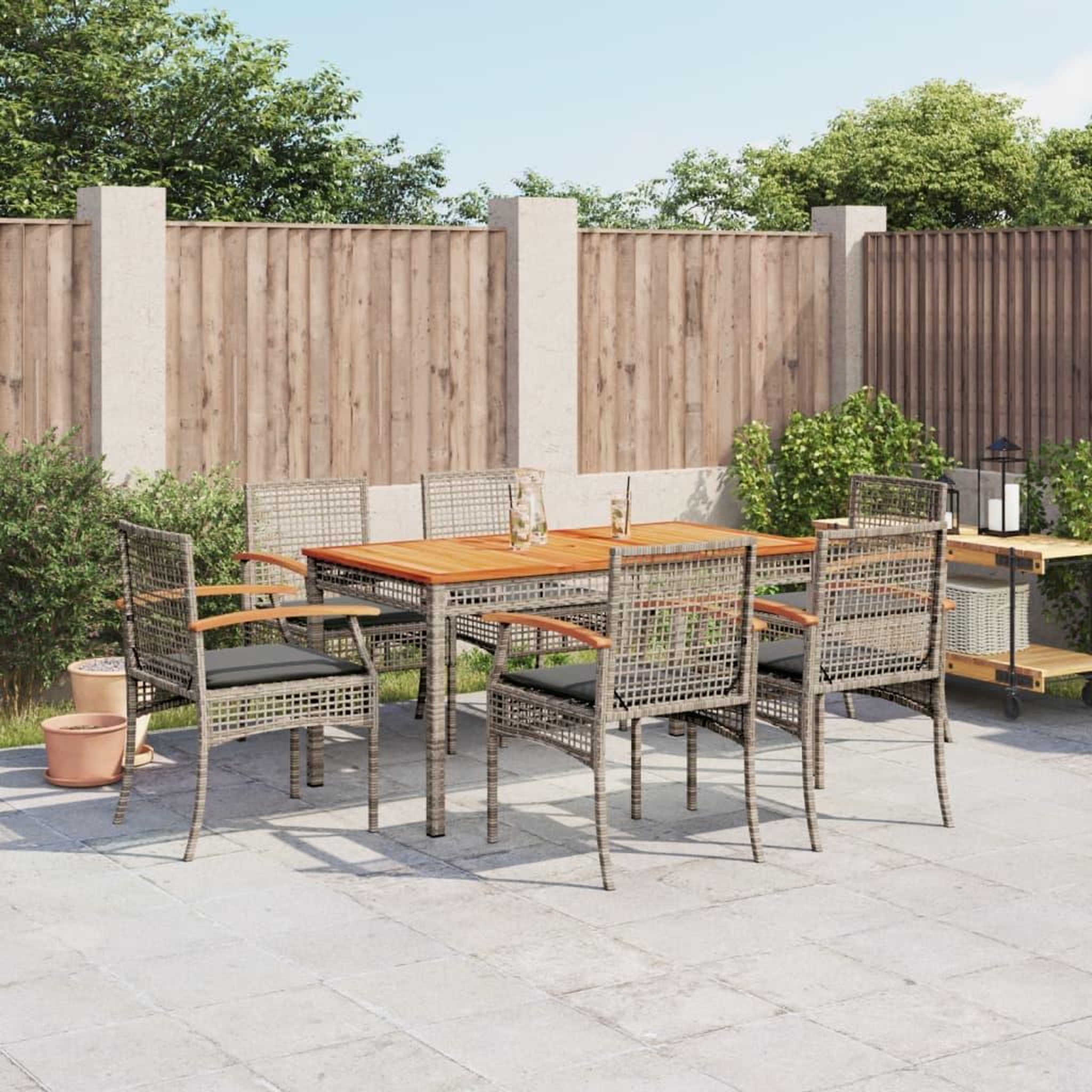 VIDAXL Ensemble a manger de jardin et coussins 7 pcs gris rotin