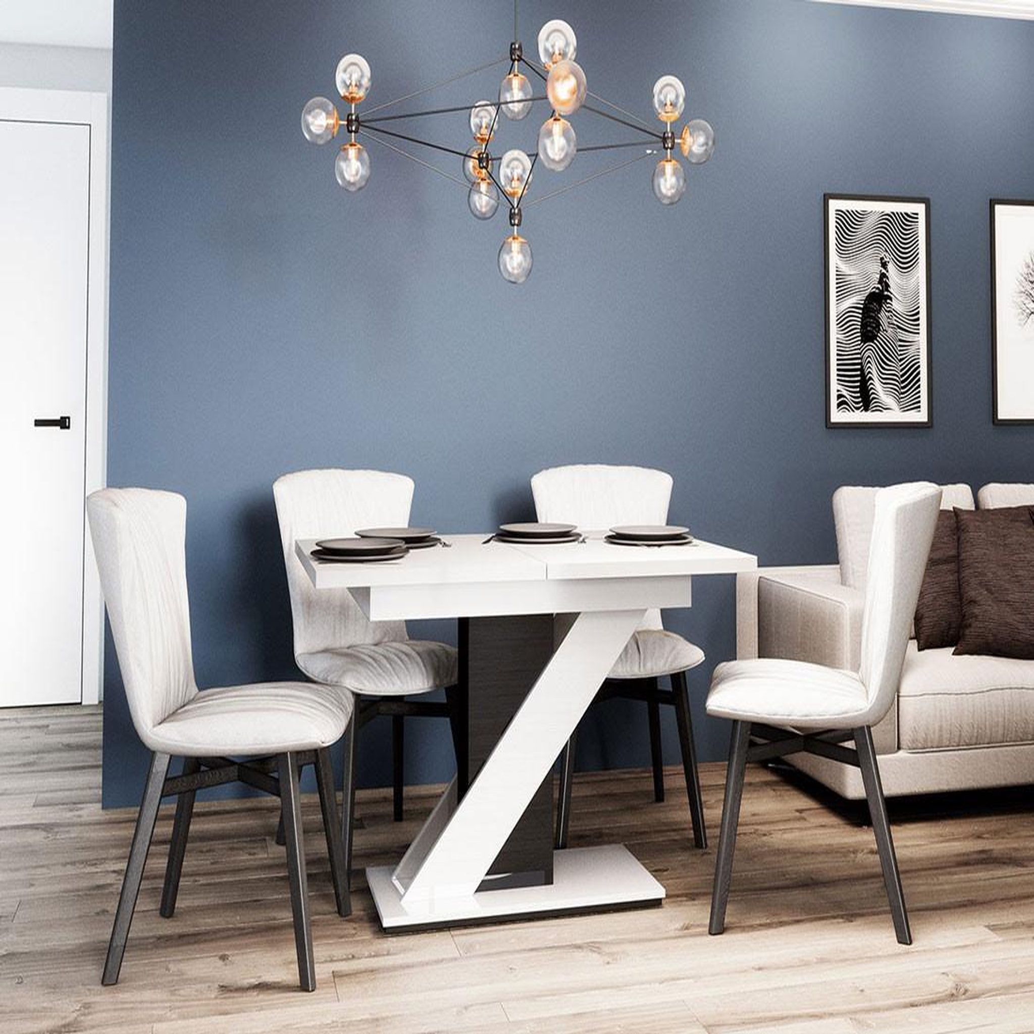 Voir la diapositive 2 : BEST MOBILIER Burnie - table à manger extensible - blanc et noir - 4 à 6 personnes