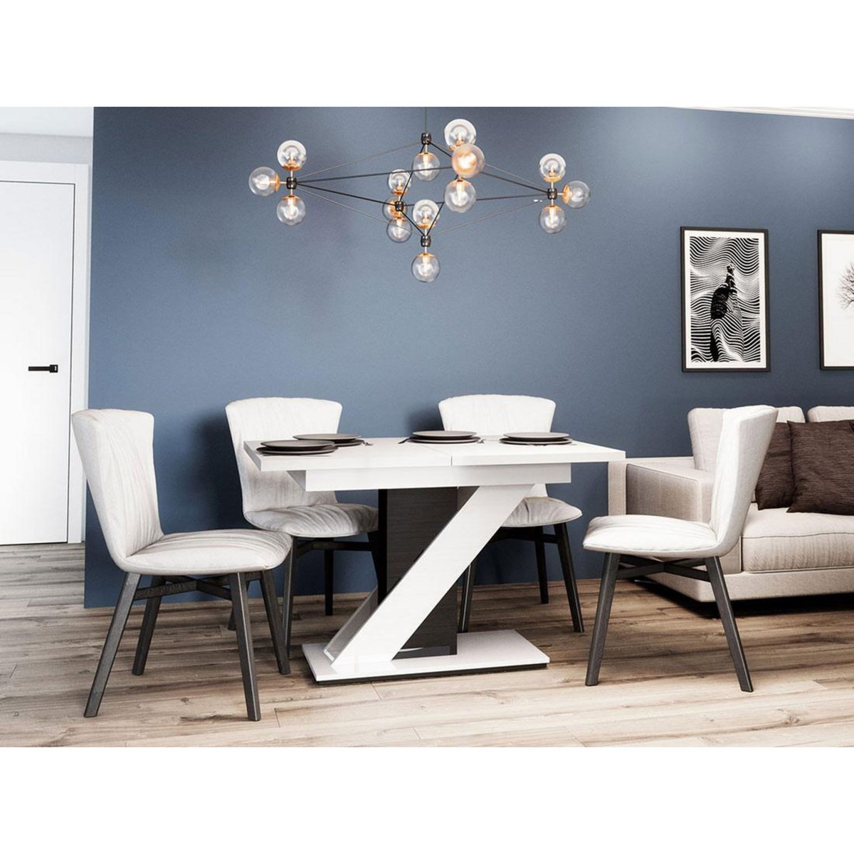 BEST MOBILIER Burnie - table à manger extensible - blanc et noir - 4 à 6 personnes