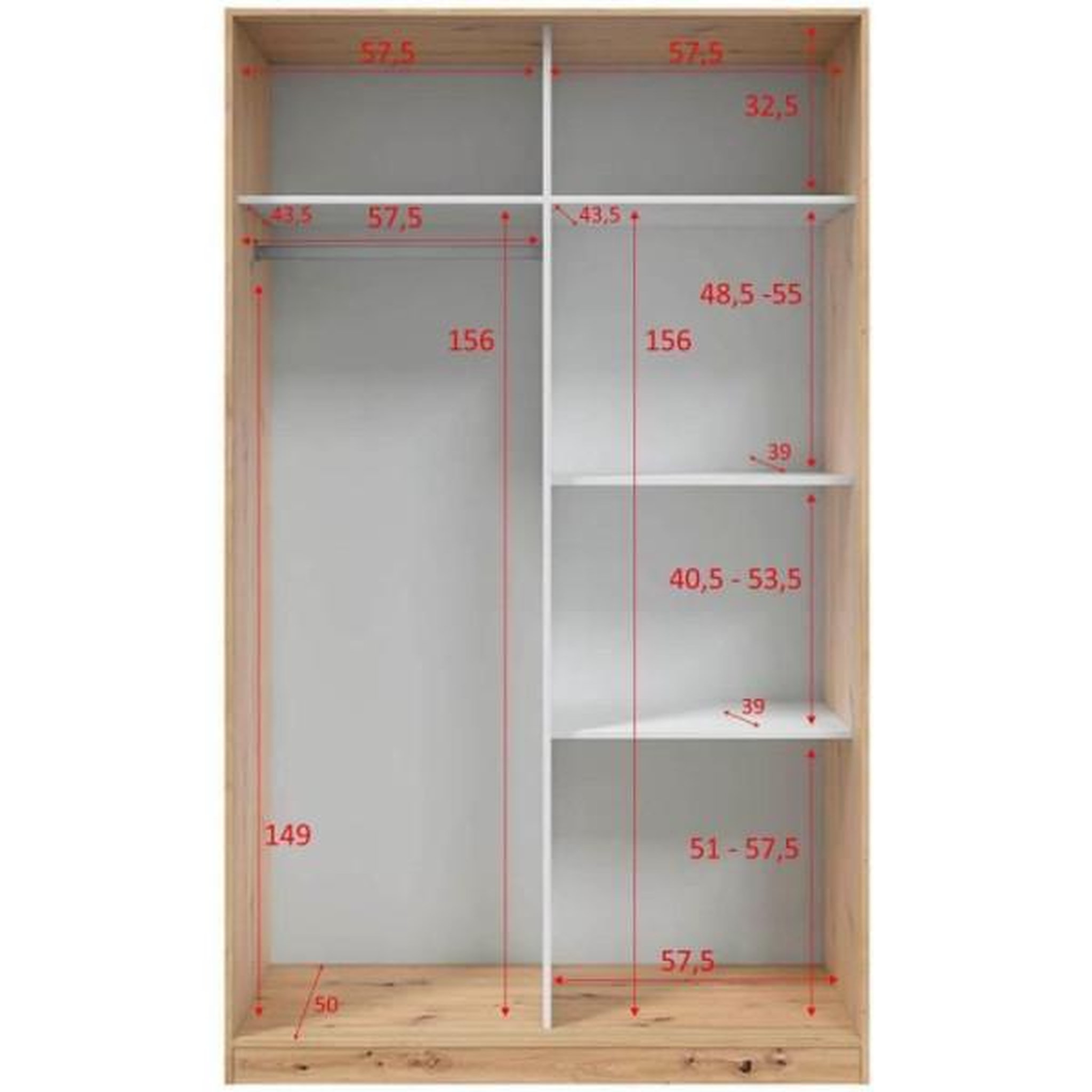 Voir la diapositive 5 : MARKET24 Armoire TOP - Décor chene - 2 Portes coulissantes - L120 x H200 x P50 cm