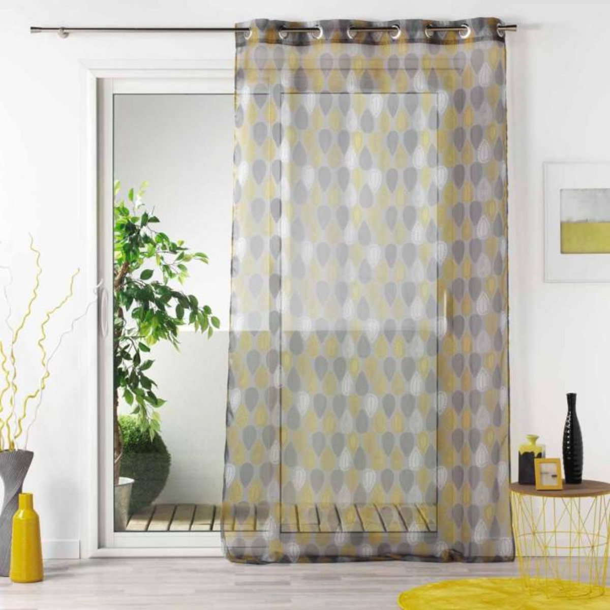 Paris Prix Rideau Voilage  Palpito  140x240cm Anthracite & Jaune